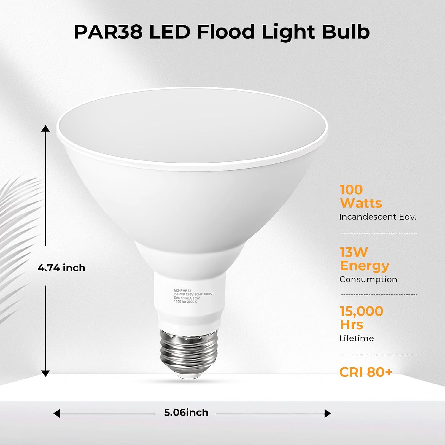 GvvooHome 10 Pack PAR38 Outdoor Flood Light Bulbs, LED Flood Light Bulb Warm White 2700K, 100W Equivalent, 1050LM, Dimmable E26 Base for Porch Garage Yard