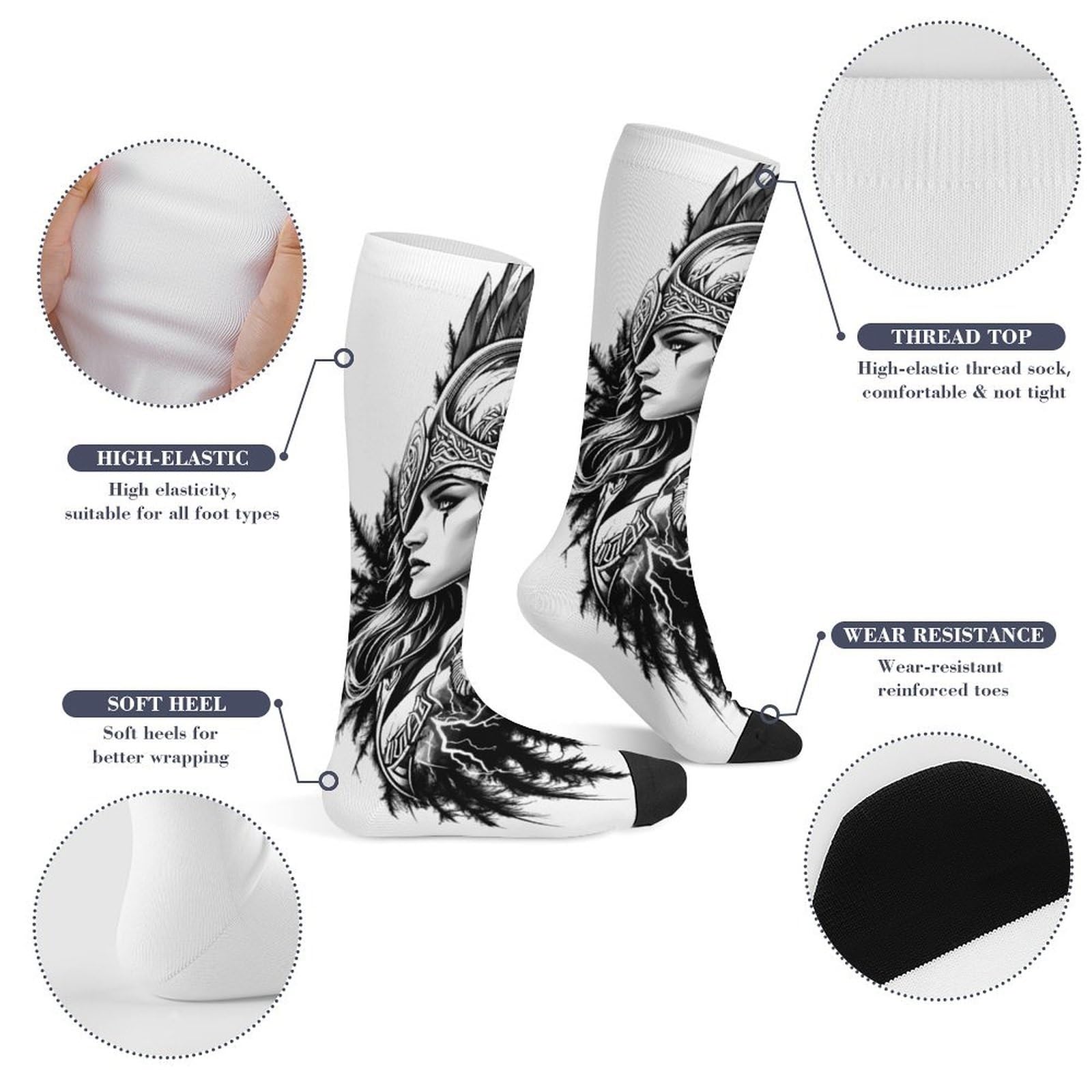 Calzini Vichinghi Unisex, Stampa Lupo Valkyrie e Vegvisir, Casual, Comodi e Traspiranti