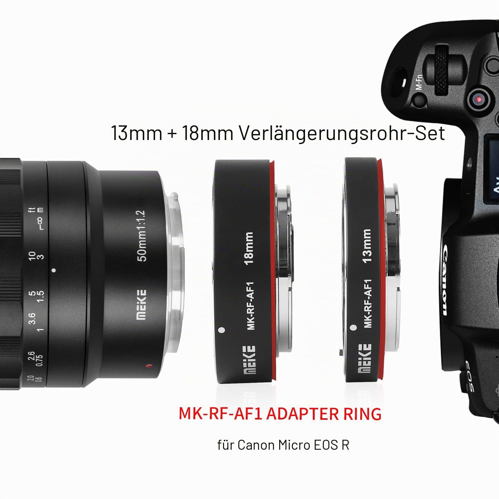 Meike MK-RF-AF1 13mm + 18mm Metall AF Vollrahmen Makro Extension Tube Adapter Ring Kit für Canon EOS-R Series Kameras Canon RF Mount Kameras EOS-R EOS-RP