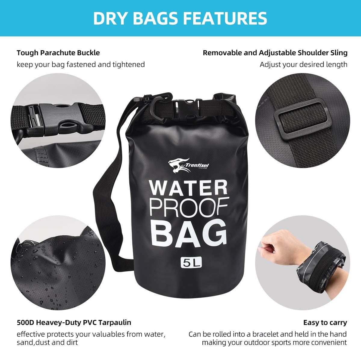 Waterproof Dry Bags, Floating Dry Sack with Detachable Shoulder Strap, 5L/10L/20L Large Dry Bag for Fishing, Kayaking, Surfing, Rafting, Hiking and Camping (10L)