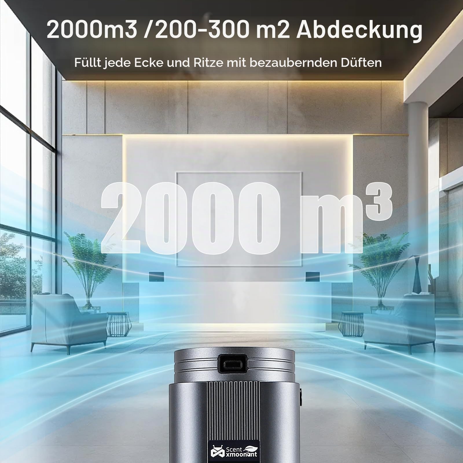 Mxmoonant wasserlose Duftmaschine, 500ml Flasche | App/Fernbedienung, 2000m³, Erkennung ätherischer Öle, für Büro/Restaurant/Hotel