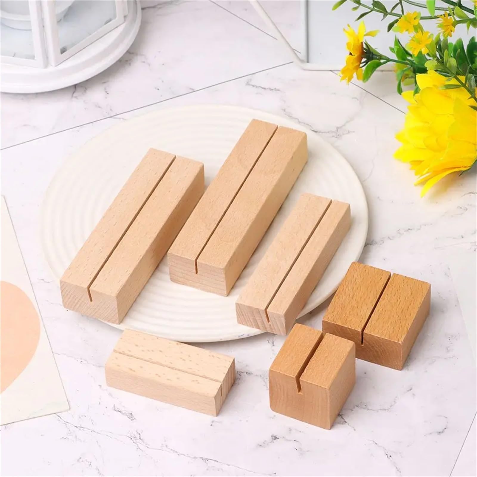 Tischkartenhalter aus Holz, romantische Bildkarten, Präsentationsständer, Schreibtisch-Dekoration für Hochzeitstisch, Namennummer, Bilder (10 x 3 x 2 cm-A), 4 Stück