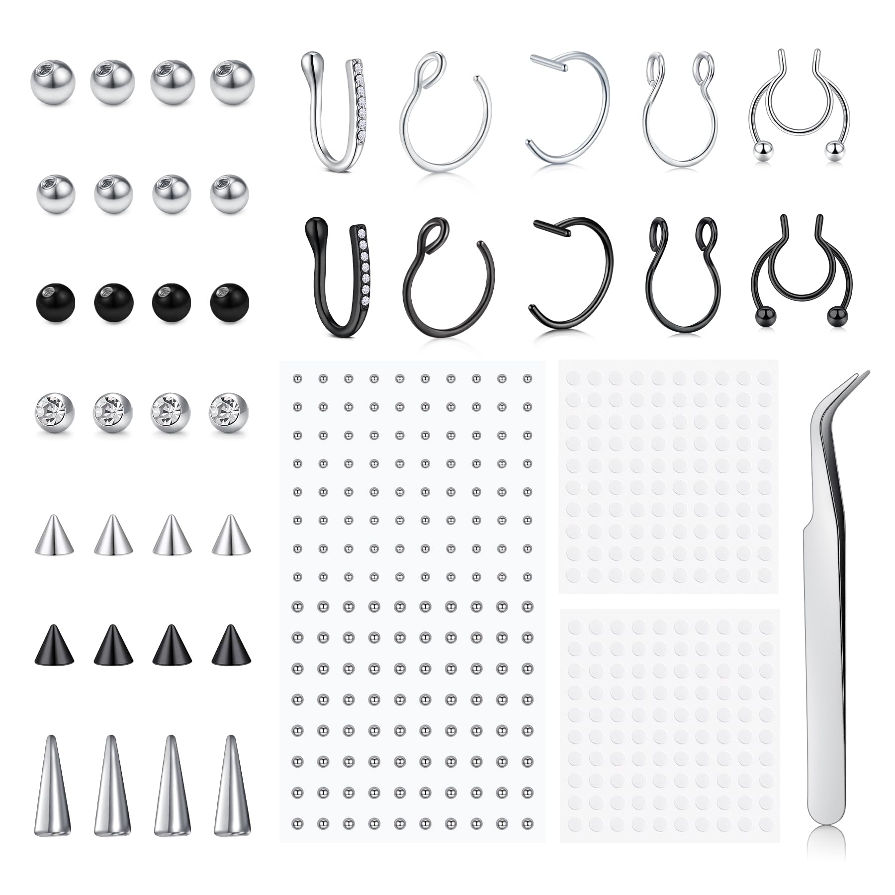 QWALIT Fake Nose Ring Fake Lip Piercing Fake Lip Ring Fake Nose Ring Hoop Fake Snake Bites Fake Lip Piercings Faux Lip Rings Fake Nose Piercing Clip