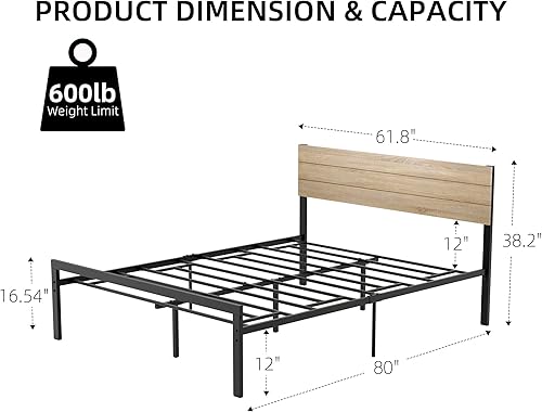 Miniatura 2 de Alkmaar Queen Bed Frame with Headboard No Box Spring Needed Wood Platform Bed Frame Full with Storage Mattress Foundation Easy Assembly (Queen)