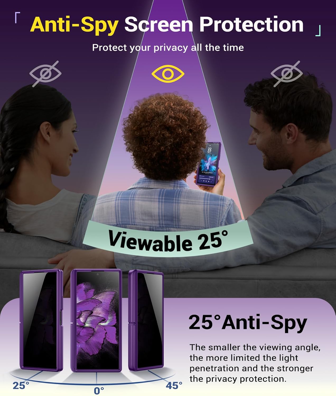 BERFY for Samsung Galaxy Z Fold 7 Case with Privacy Screen Protector, [Compatible with MagSafe][Anti Spy] Built-in Hidden Kickstand, Full-Body Shockproof Slim Phone Case for Z Fold 7, Dark Purple