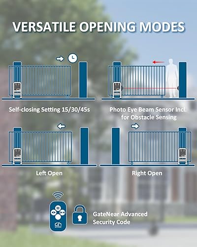 Miniatura 4 de Abridor automático de puerta corredera de hasta 3300 libras con 2 controles remotos y sensor de infrarrojos, motor eléctrico deslizante de entrada,