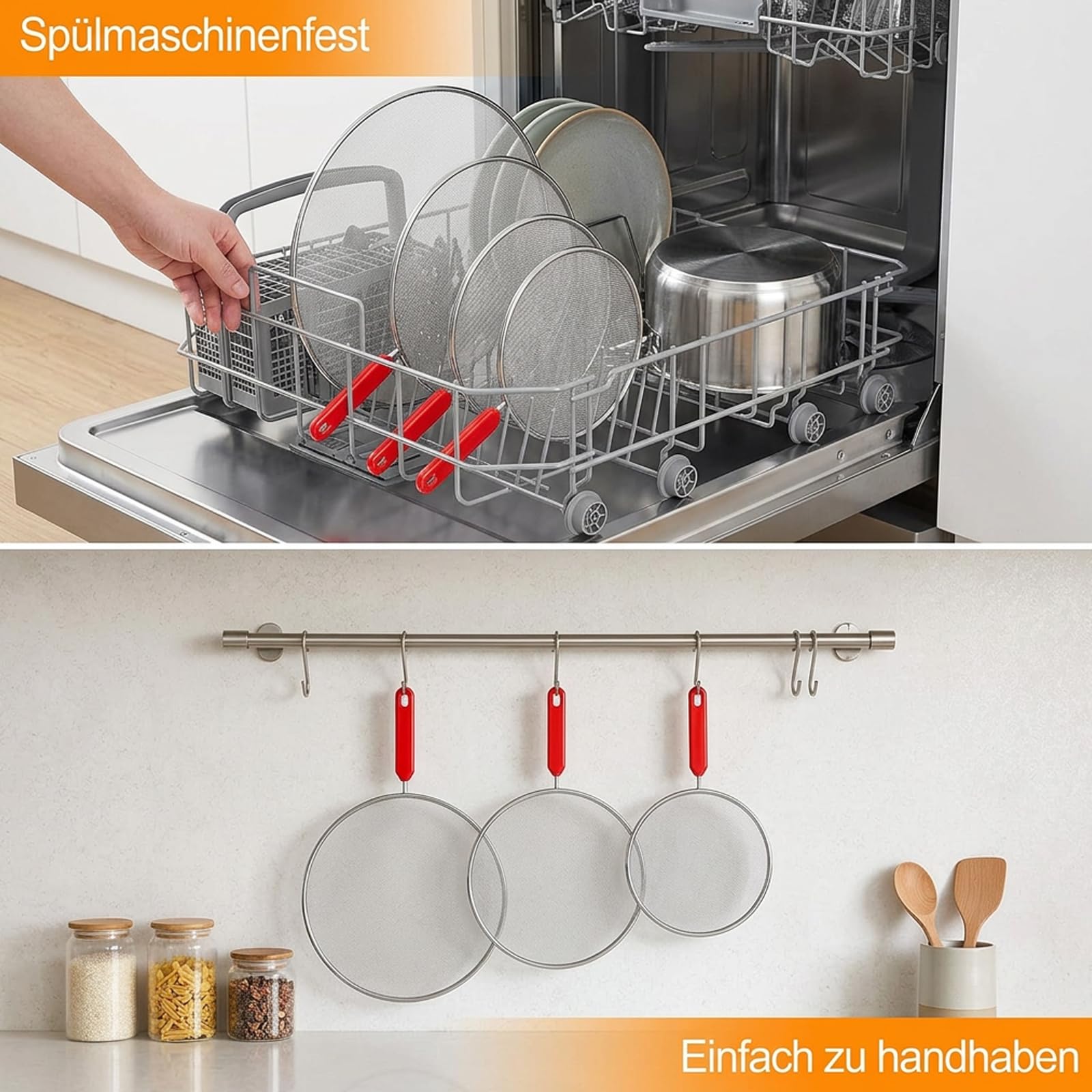 3 Spritzschutz Pfannen Set, Pfannen Spritzschutz Aus Edelstahl Netz, Für DREI Verschiedene Pfannengrössen, Fettspritzschutz, Abdeckhaube, Küchenhelfer