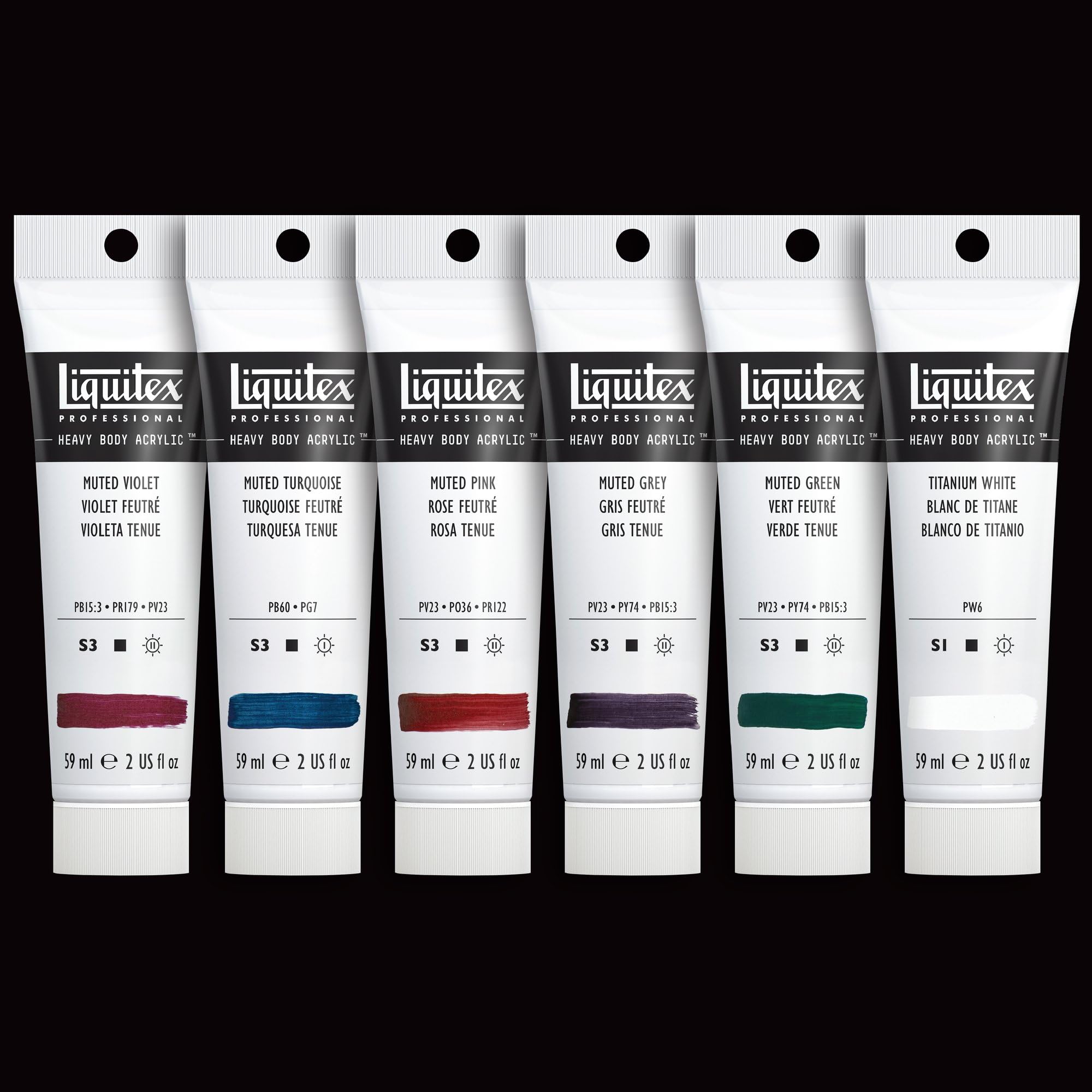 Liquitex Profesional Heavy Body - Pintura acrílica profesional de cuerpo espeso, set de 6 tubos de 59 ml, colores tenues de la colección "Muted Collection" + Blanco