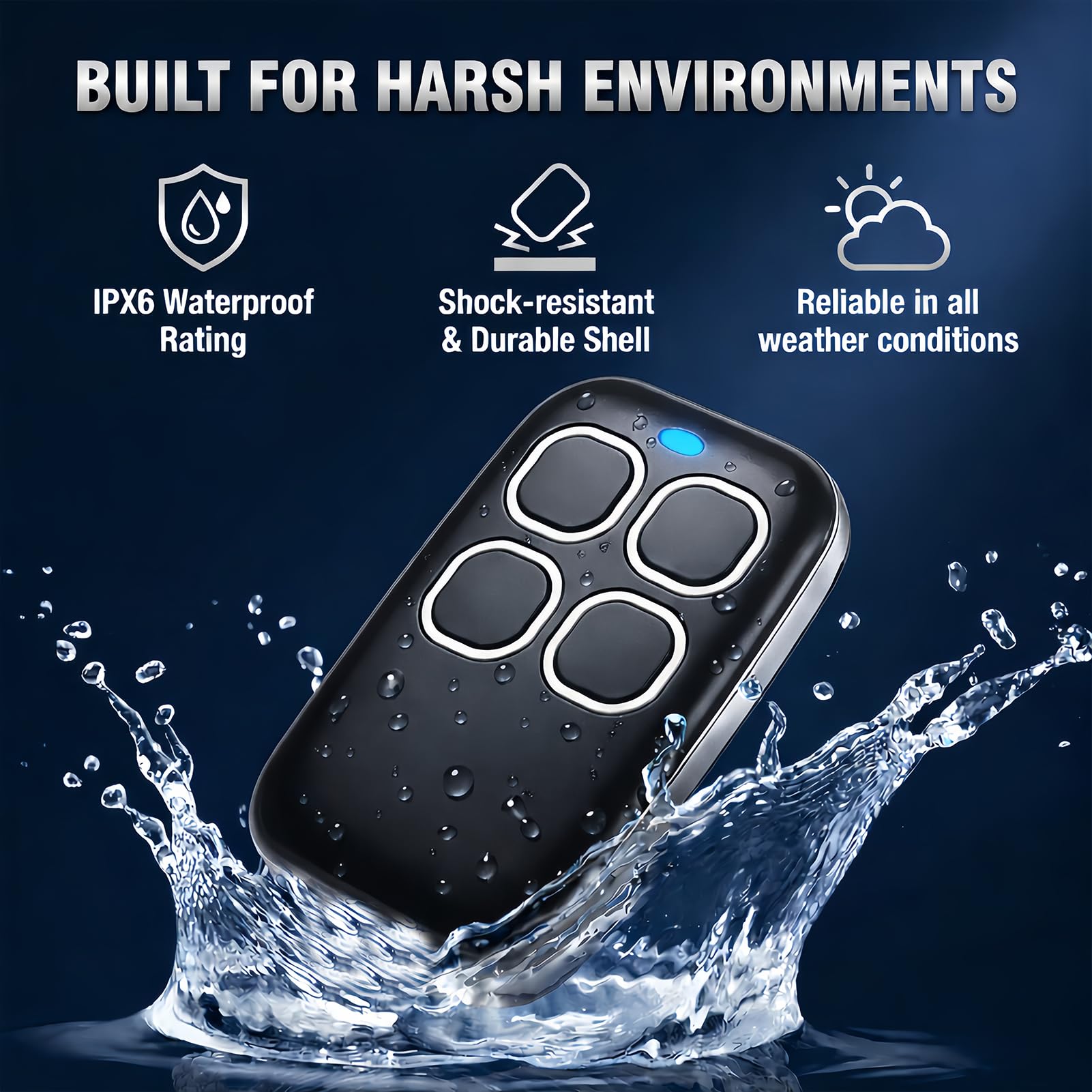 Mando Garaje Universal 4 en 1 250-913MHz, Clonador para Puerta de Garaje y Sistemas de Automatización, Programación por Aprendizaje Automático, Rolling Code Código Fijo, Blanco