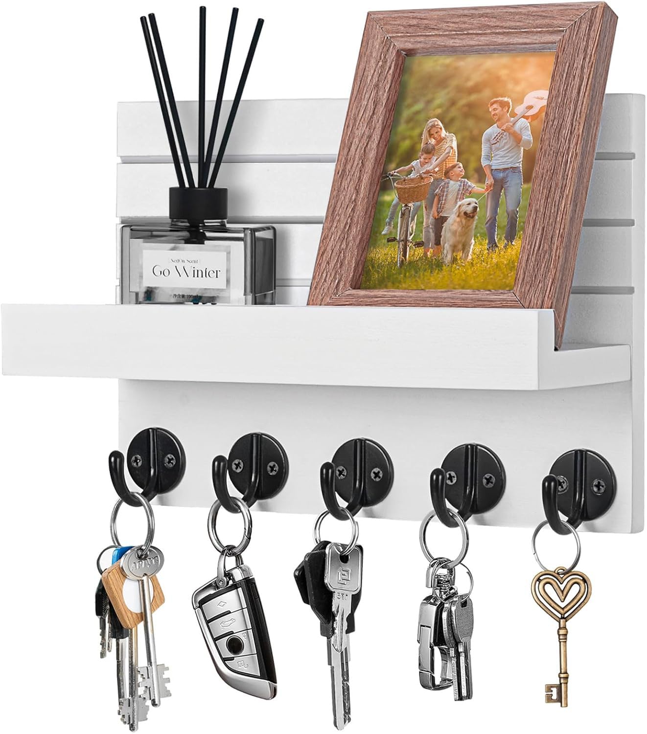 Portachiavi da Parete, Portachiavi da Muro in Legno, con 5 Ganci per Chiavi, Portachiavi Multifunzione, Appendi Chiavi Ingresso, per Ingresso, Cucina, Ufficio, Soggiorno