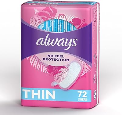 Always Thin No Feel Protection Daily Liners Regular Absorbency Unscented, Breathable Layer Helps Keep You Dry, 72 Count