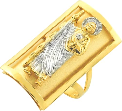 Miniatura 1 de Anillo largo de oro sólido de 10 k en dos tonos con escudo de San Judas 0500 x 0898in