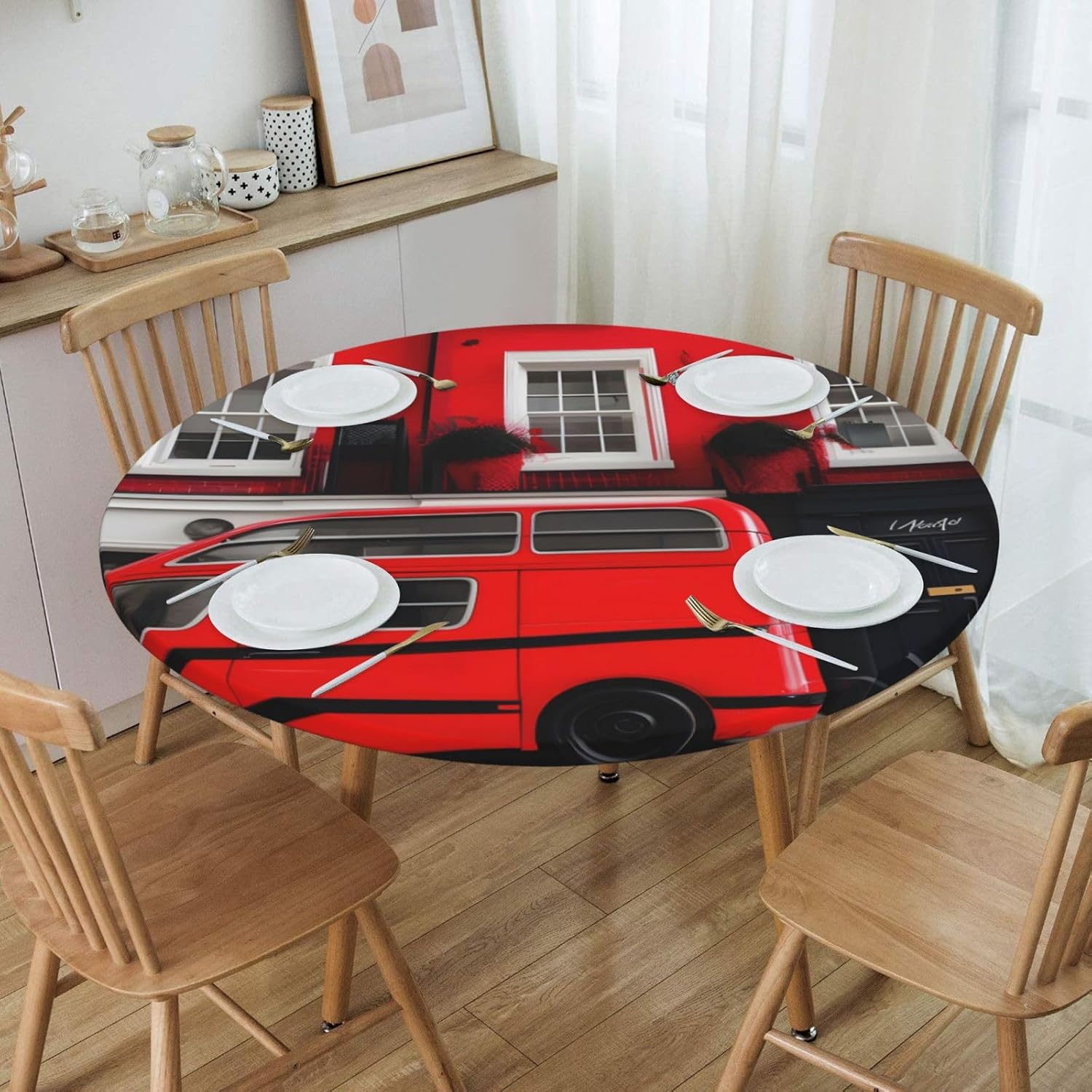 London Street Print Outdoor Patio Kitchen Decor Supplies Wipeable Round Table Cloth for Indoor Outdoor
