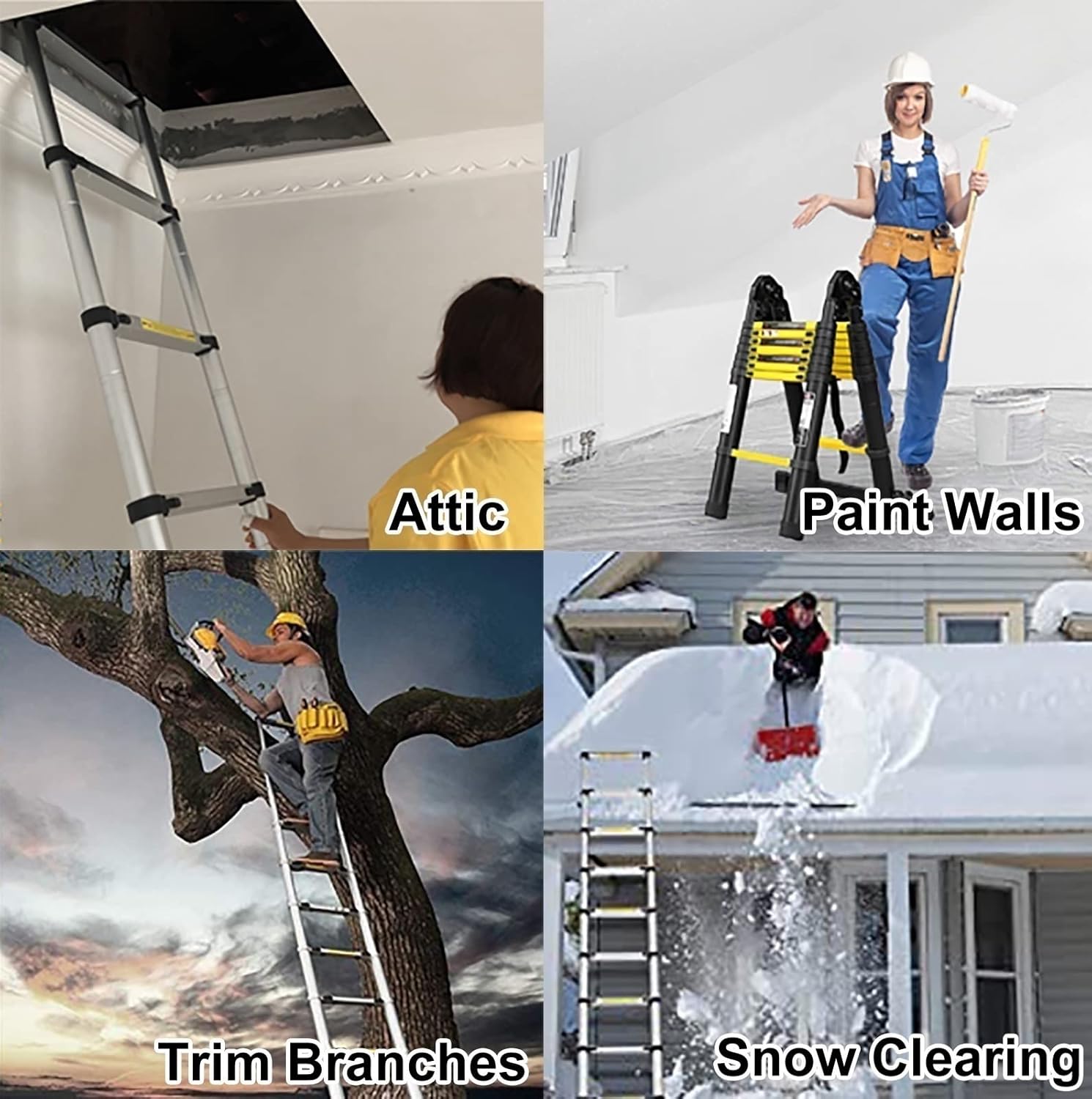 Telescopic Ladder Retraction Collapsible Ladder, Stable Anti-Slip Industrial-Grade Retractable Ladder, Extension Ladders for Roofing Business/Courtyard