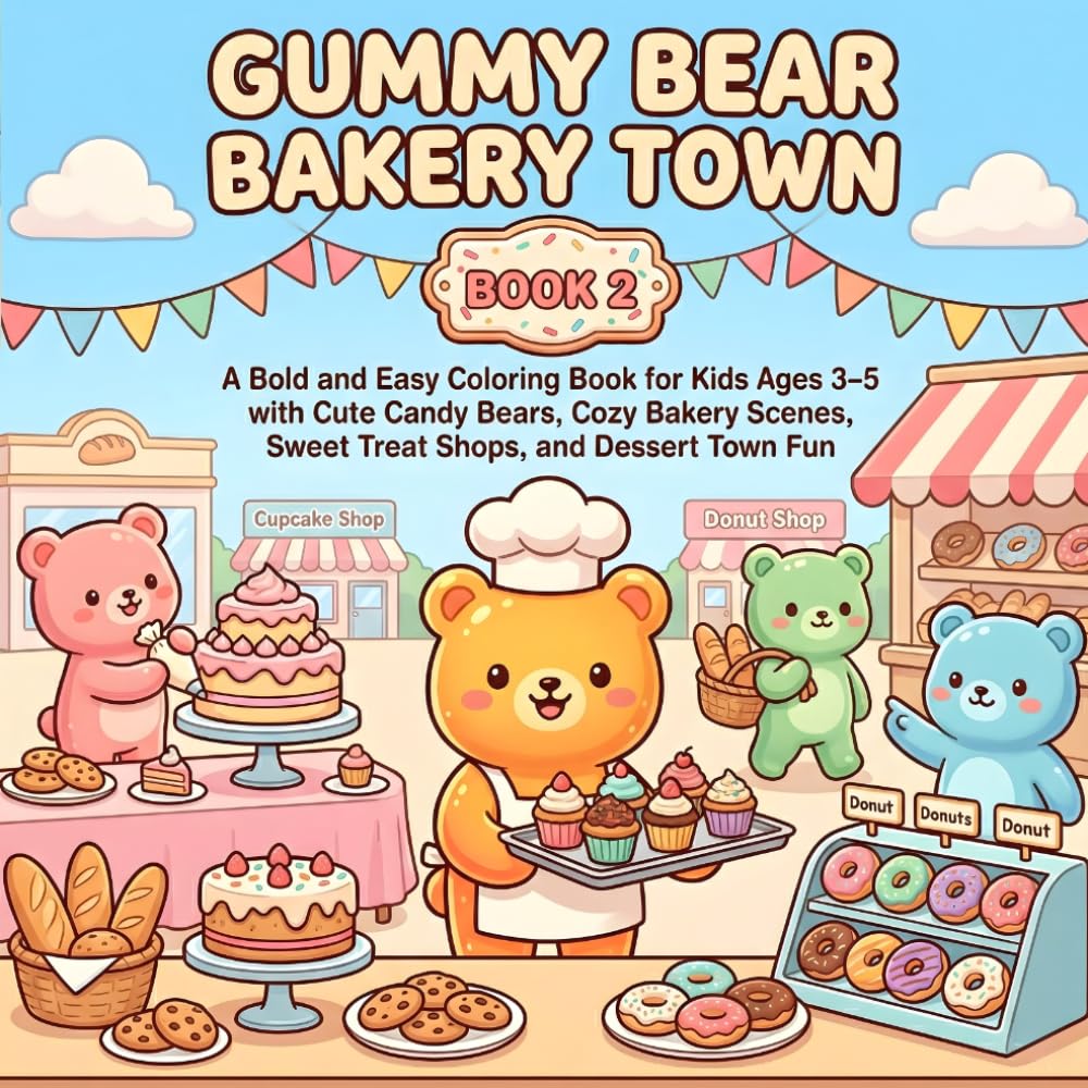 Gummy Bear Bakery Town: A Bold and Easy Coloring Book for Kids Ages 3–5 with Cute Candy Bears, Cozy Bakery Scenes, Sweet Treat Shops, and Dessert Town Fun (Gummy Bear Dreamland Coloring Book Series)