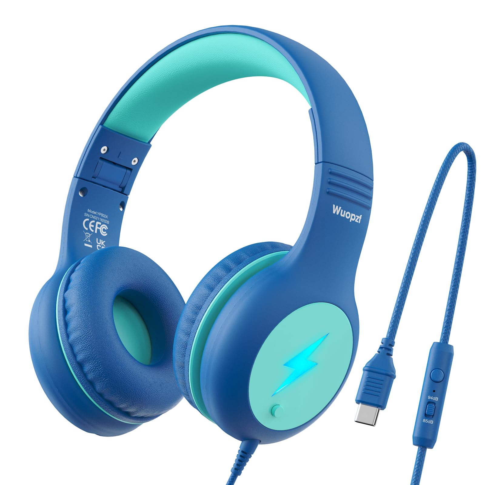 Kids USB C Headphones for School, Safe Listening Wired Over-Ear Headphones