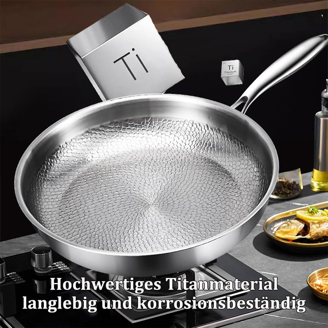 Tipanexi Titan Pfanne, Tipanexi Pro Titanium Antihaft-Bratpfanne mit Deckel, Titan Bratpfanne Unbeschichtet 30cm, Titaniums Nutri-Pfanne für Induktionskochfelder und Elektroherde (not Deckel, 28cm)