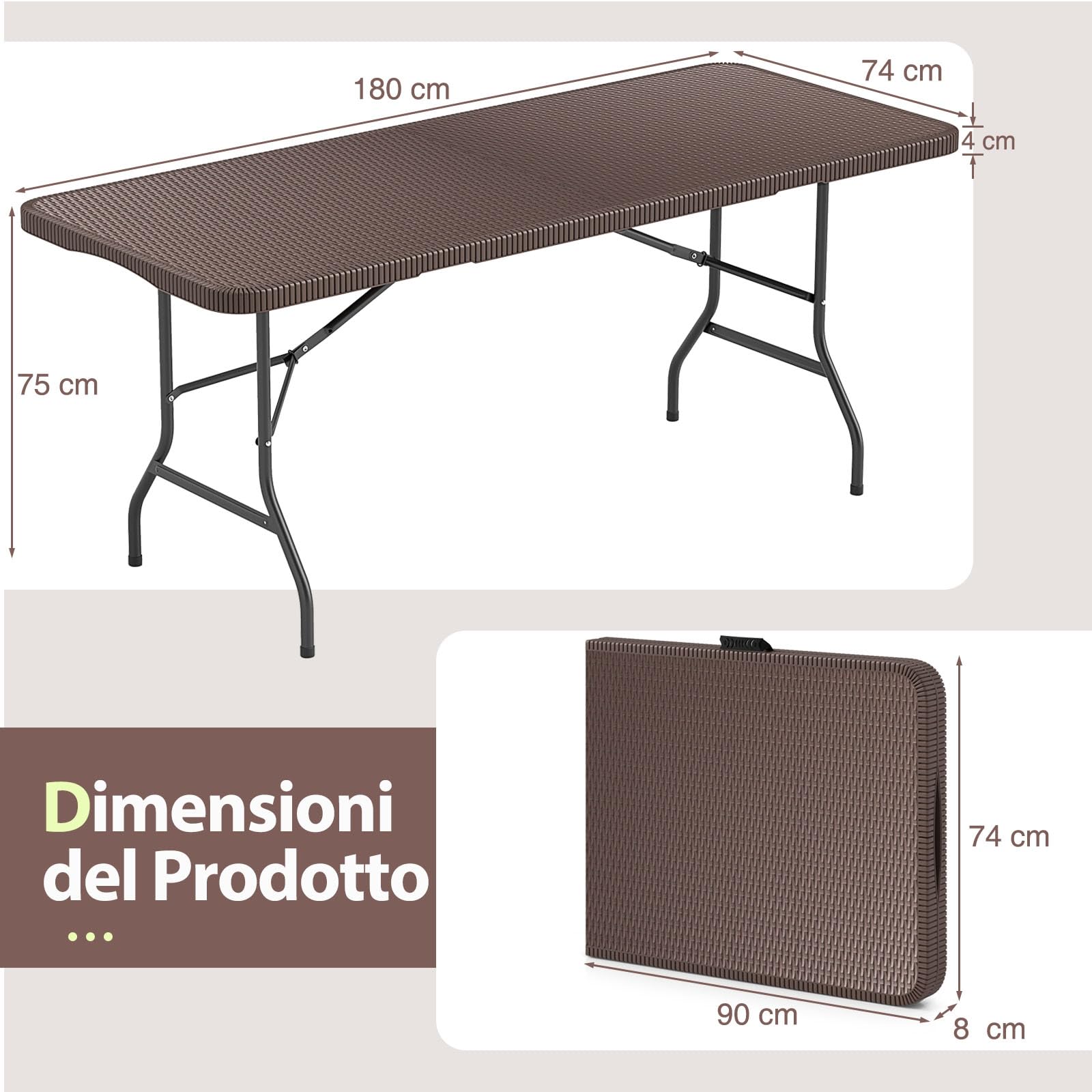 COSTWAY Tavolo da Picnic Pieghevole 180 cm, Tavolo Portatile in HDPE, per Giardino Campeggio Festa, Portata 160 kg (Tavolo)