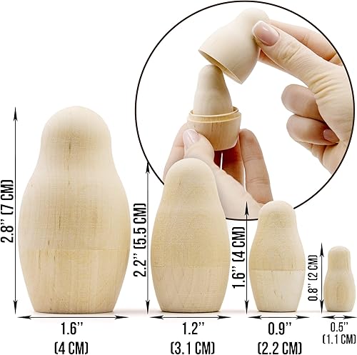 Miniatura 2 de AEVVV Muñecas de anidación en blanco - 5 juegos de 4 muñecas de madera sin terminar para pintar