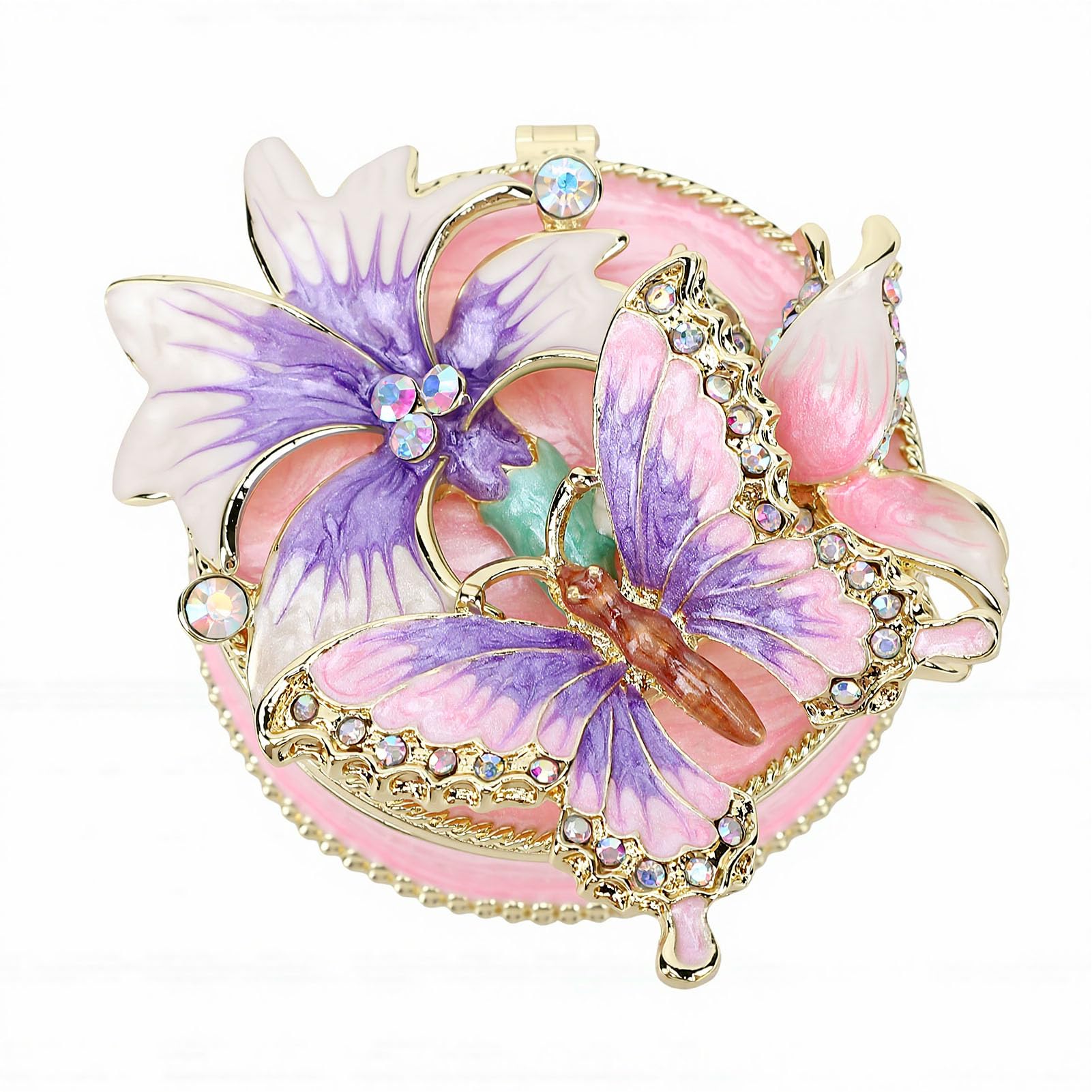 Boîte à bibelots en émail design floral rangement bijoux aimanté