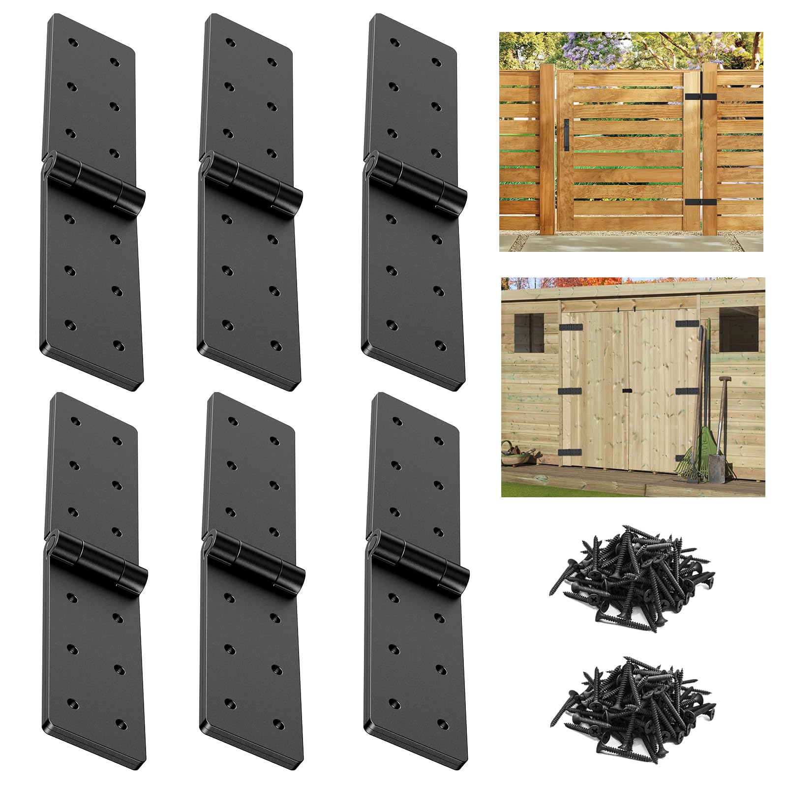 YIDAHOOG Heavy Duty 270° Folding Butt Hinges with Screws - Adjustable for Bifold Doors, Cabinet, Barn, Fence Gate, Wood Box, Interior Door (6, Black)