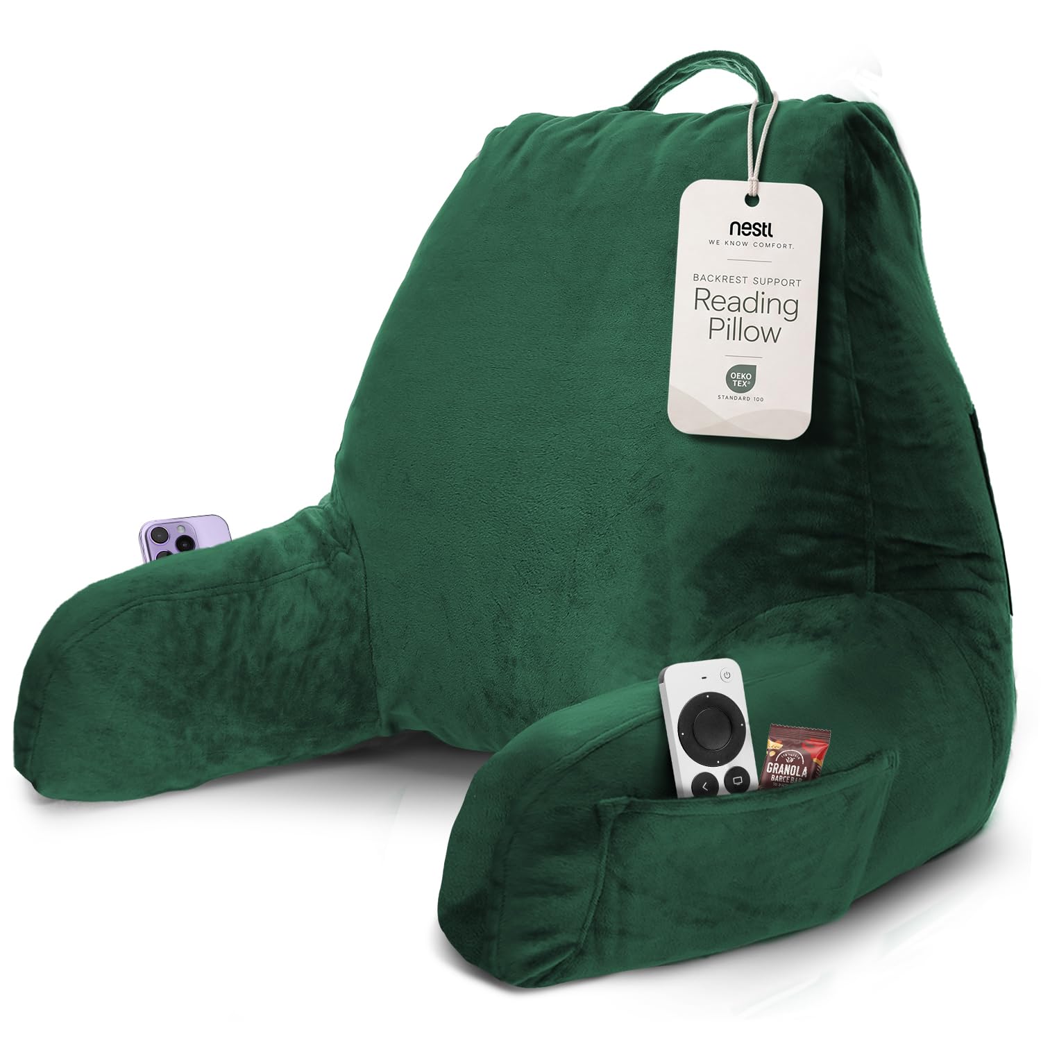 Nestl Reading Pillow for Bed, Back Pillow for Sitting Up in Bed, Dark Green