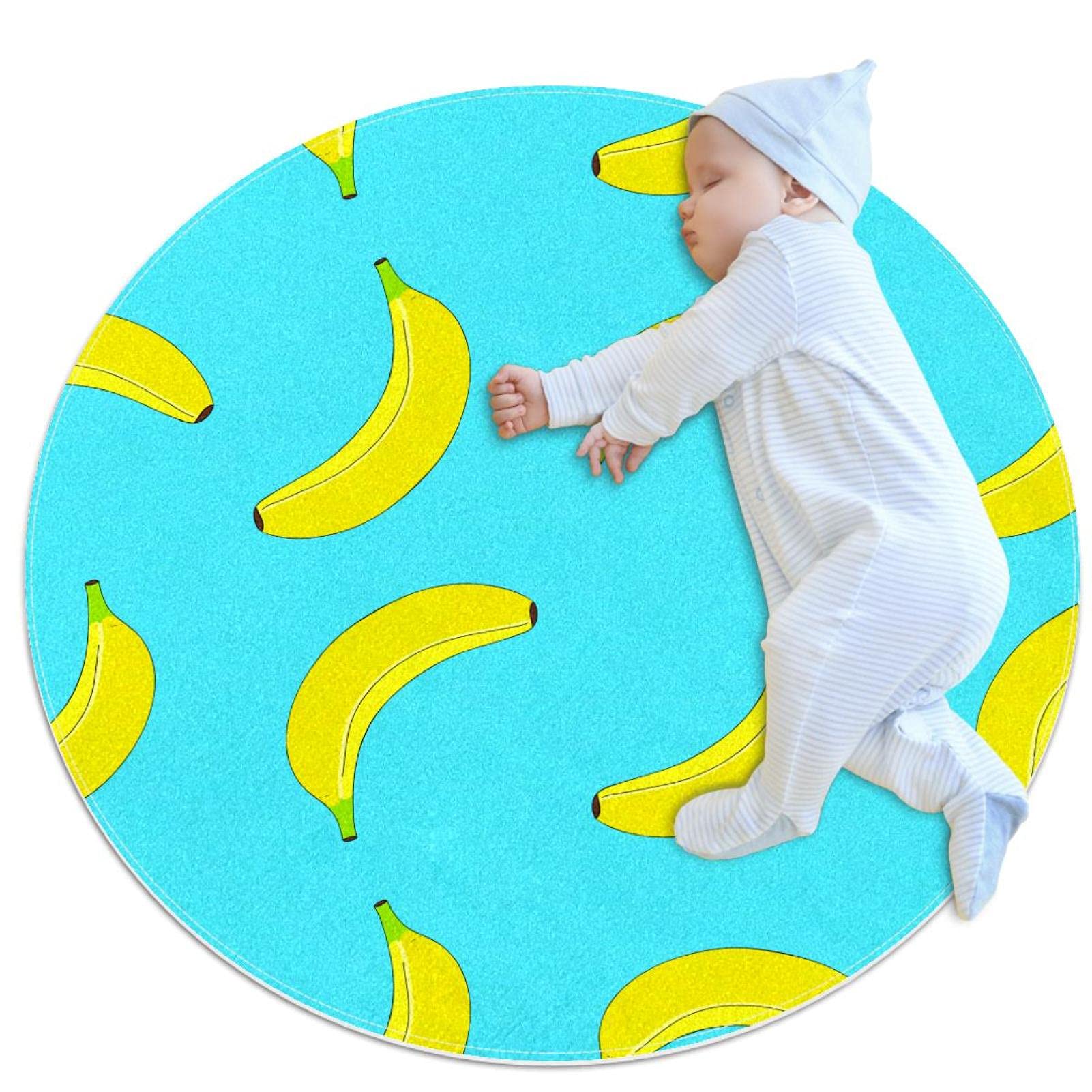 Tapis de salle de bain sécurisé bleu rond 1m contre les glissades en chambre et salon