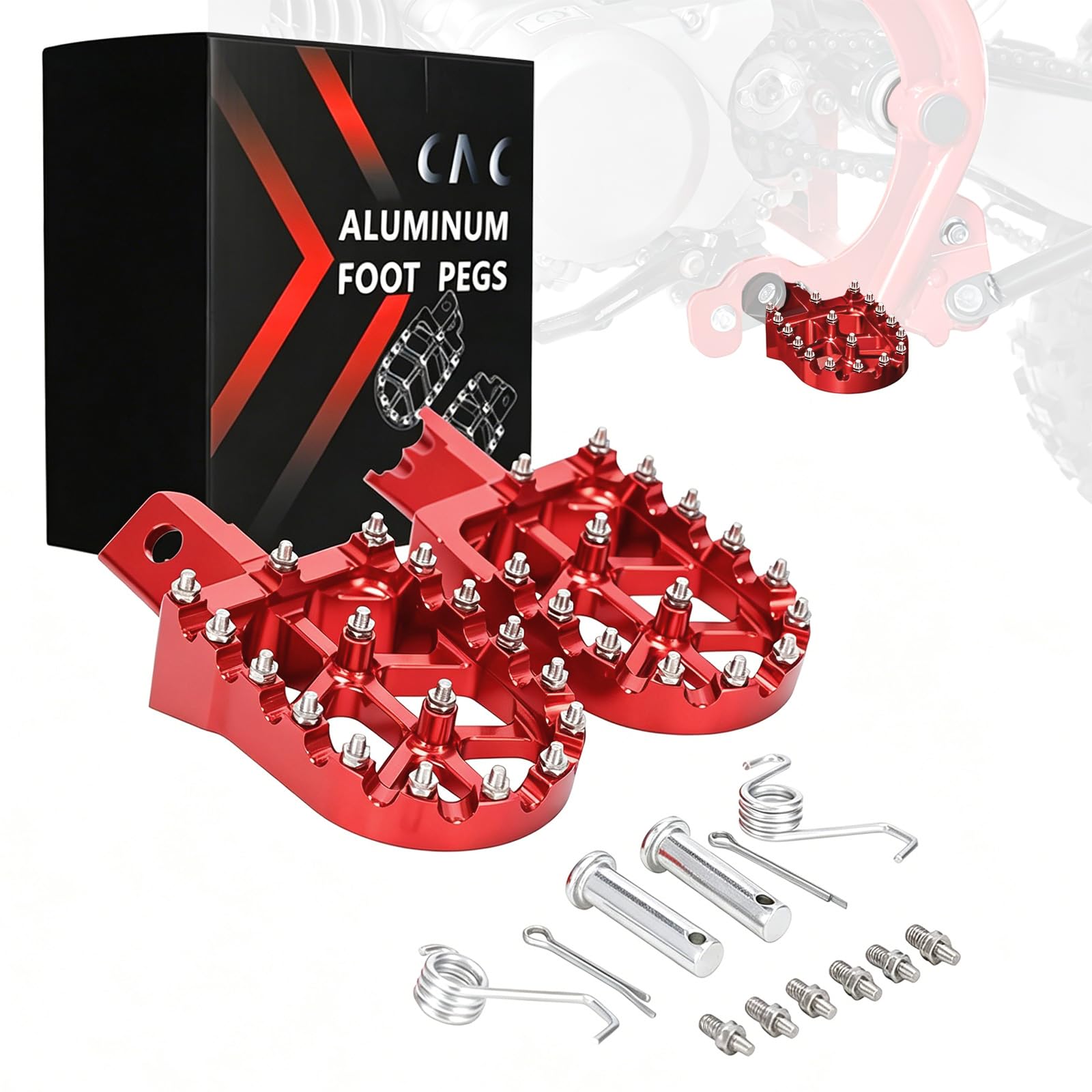 Photo 1 of JFG RACING Dirt Bike Foot Pegs,Universal CNC Motorcycle Pit Mini Bike Pegs for CR CRF XR 50 70 80 85 100 110 Tao Tao DB-X RFZ Lifan KAYO - Red