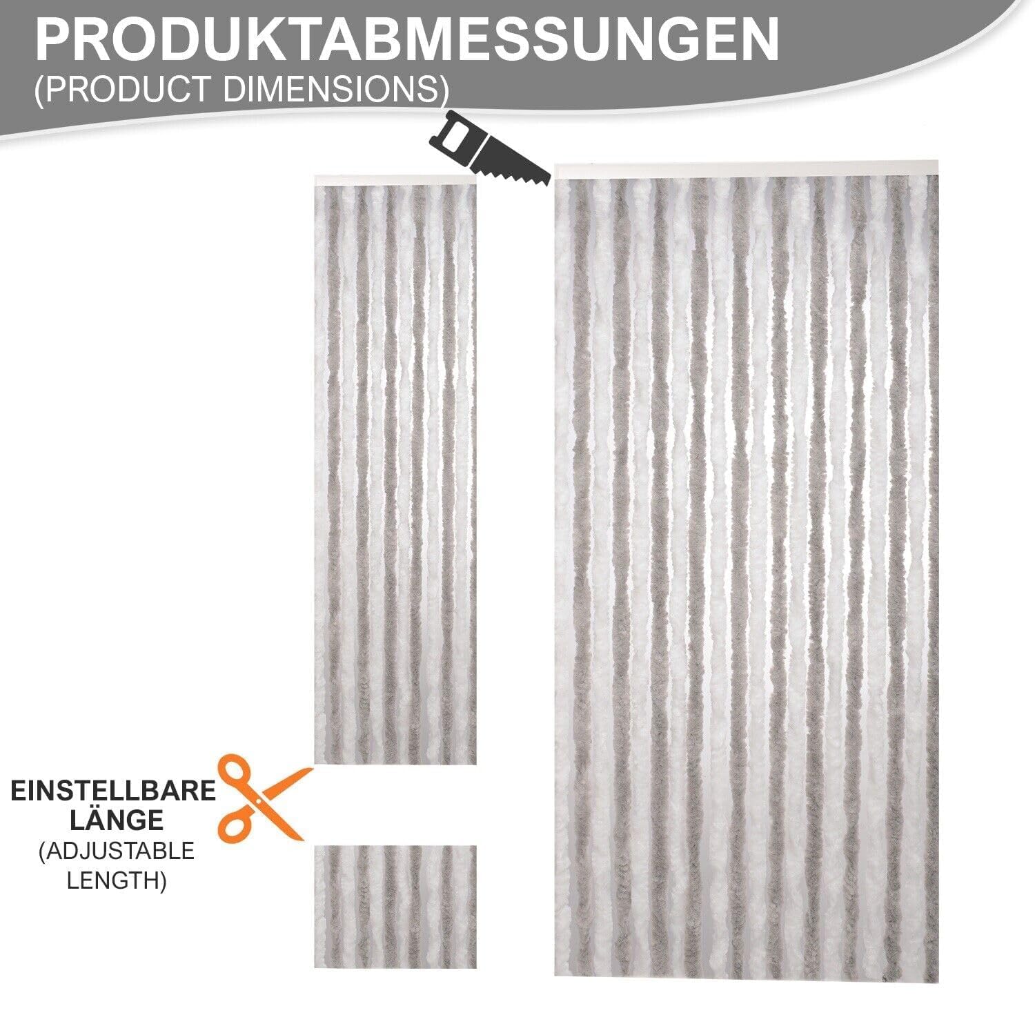 DEFACTO Flauschvorhang Türvorhang (100x210 cm) Chenille Fliegenschutz Insektenschutz Camping 100% Made In Italy - Vielseitig, Leicht Zu Reinigen, Effektiver Sicht- Und Hitzeblocker - (Grau/Weiß)