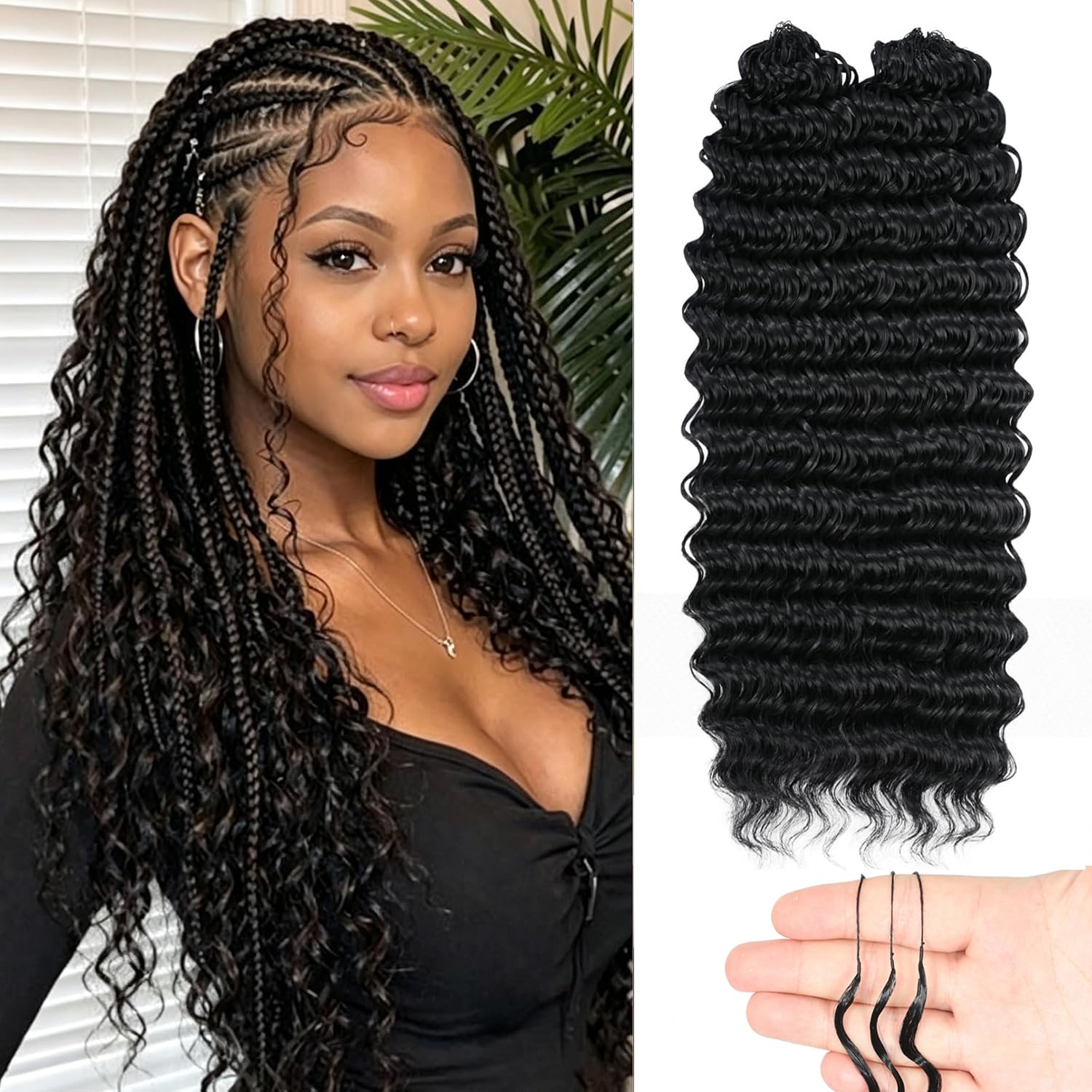 Feather Crochet Hair miracle knots hair 16inch 100Strands Deep Wave Hair for Invisible miracle Knot Crochet Hair Extensions for Black Women (1B#, 16 Inch ((40Strands))