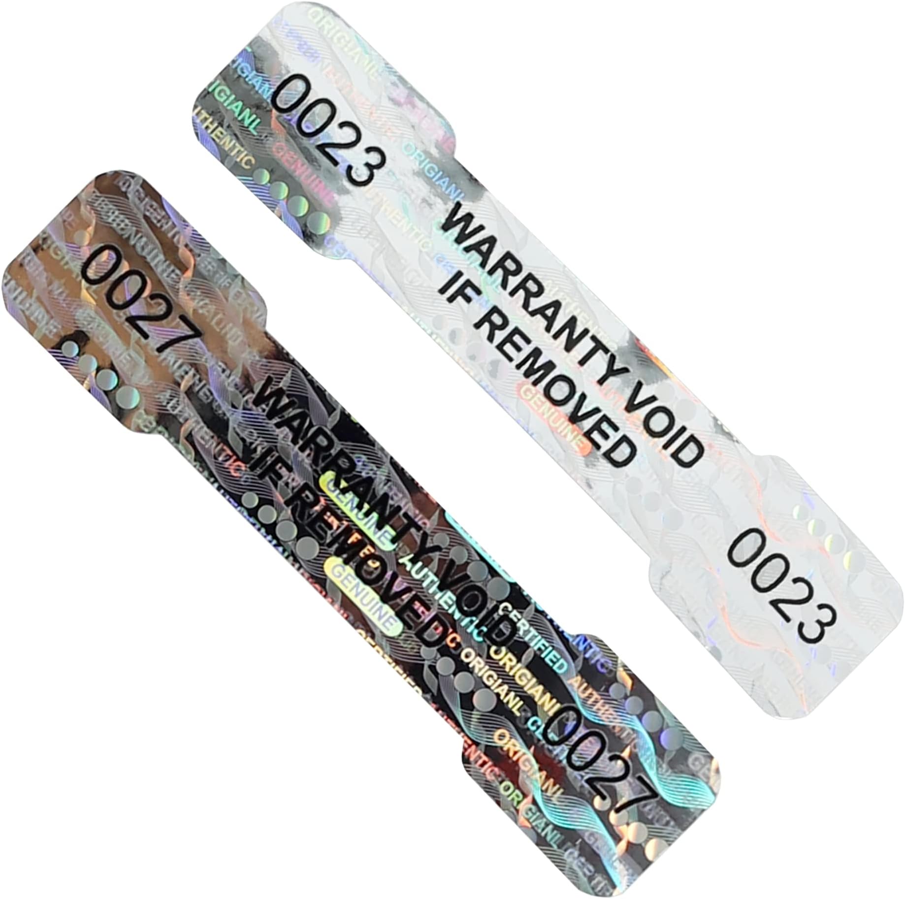 100 Premium Security Tamper Evident Warranty Void Dogbone Hologram Labels/Stickers w/Unique Sequential Serial Numbering and Bar Code
