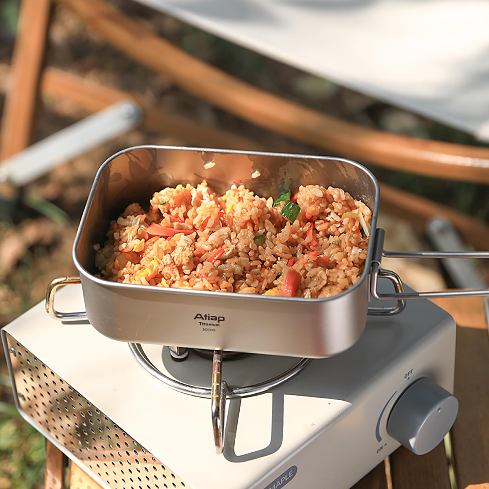 Fiambrera Bento de titanio con tapa, 800 ml, con asa plegable, utensilios de cocina portátiles para camping al aire libre