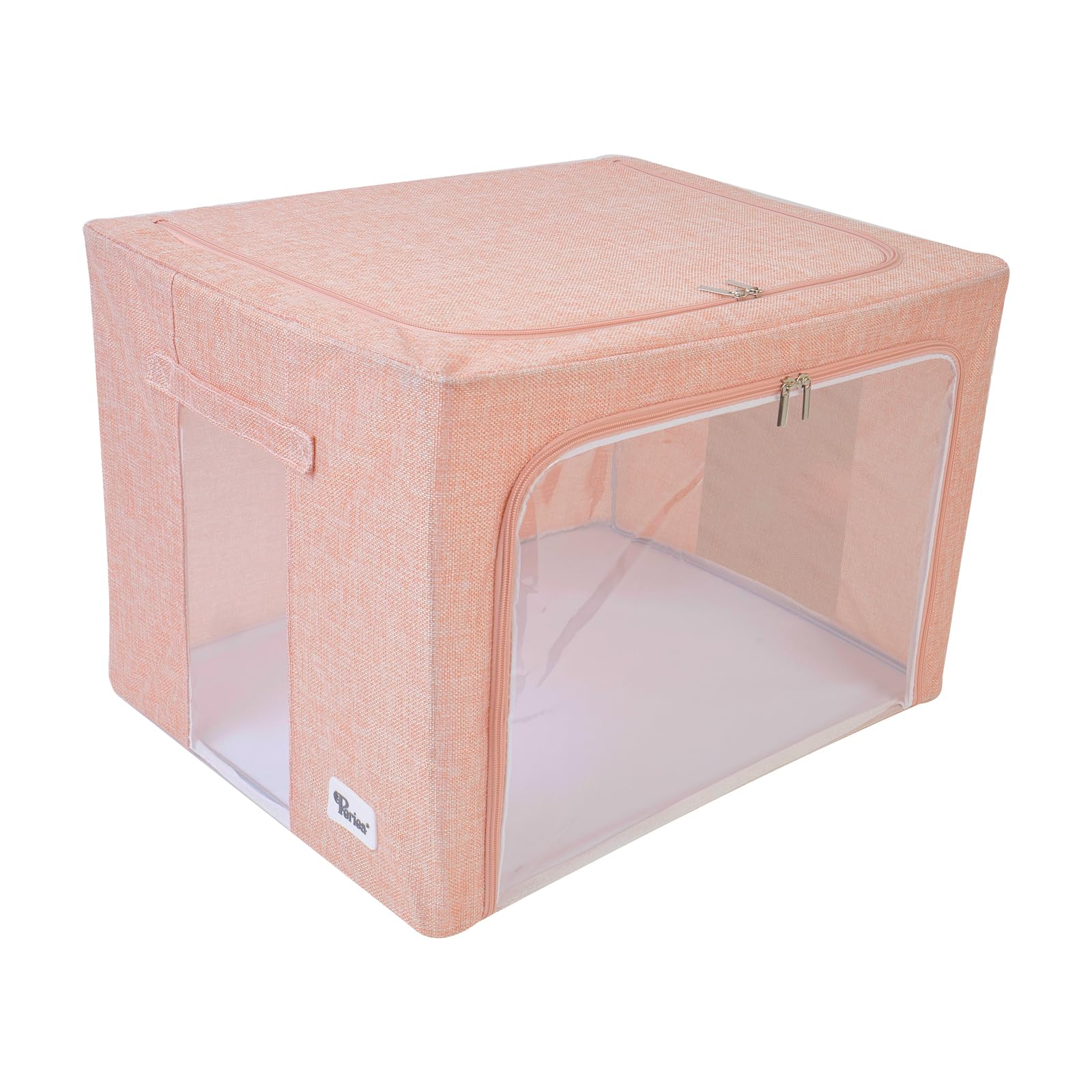 Periea Light Pink Hemp ‘Beau’ Folding Collapsible Stackable Fabric Home Storage Boxes With Steel Frames (, Large)