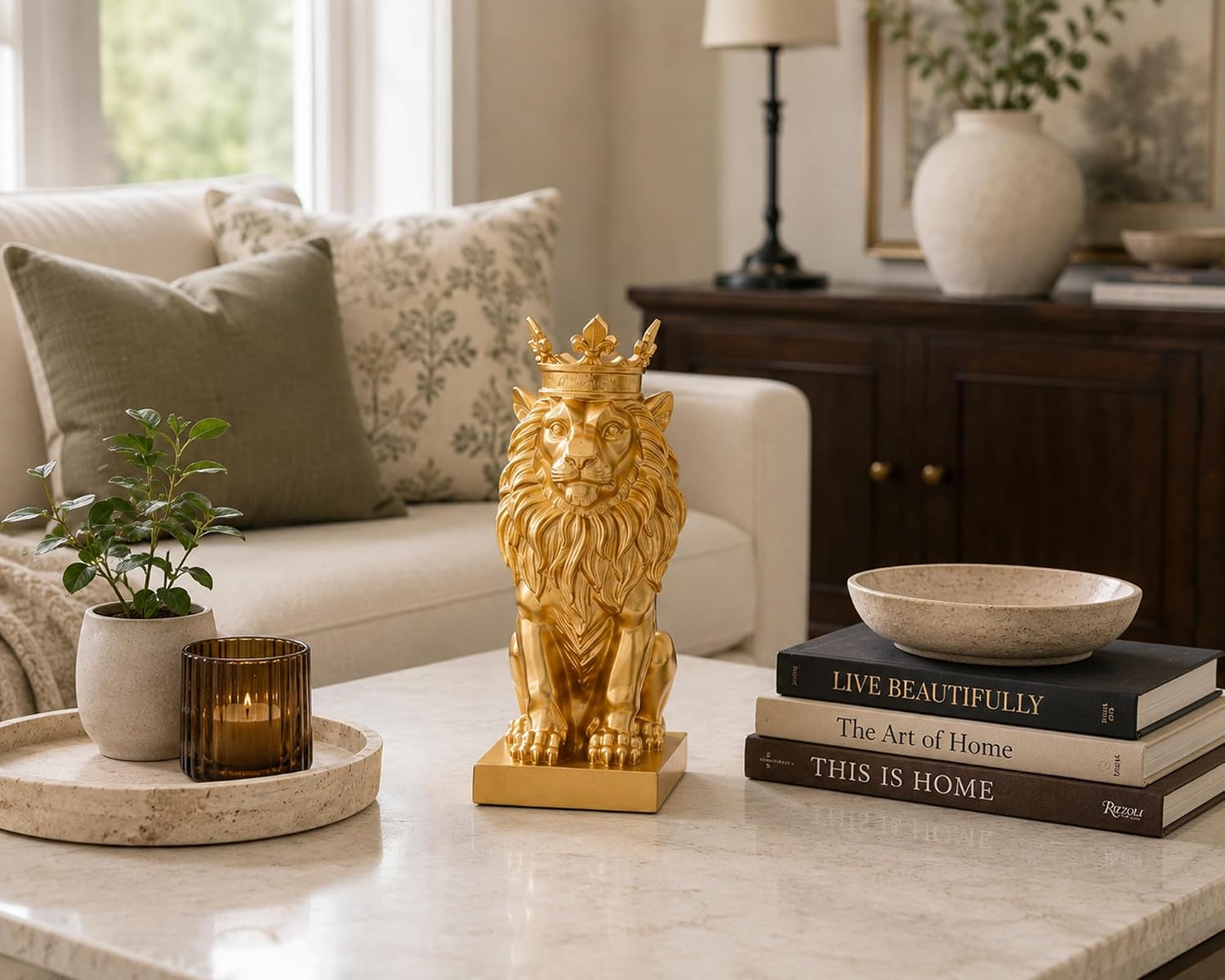 9 inch Vintage Royal King Crown Lion Statue for Home Office Decor image 5