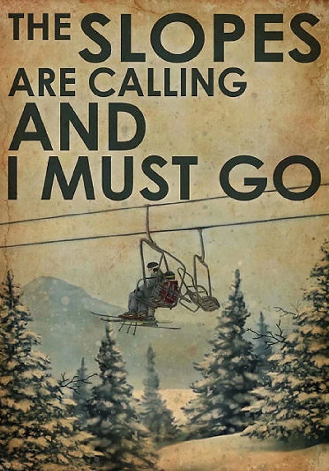 Tin Sign Ski Lift Wall Retro Tin Sign,Bathroom Decoration for Bars,Restaurants,Cafes and Bars,New Year,Metal Sign 12x16 Inches