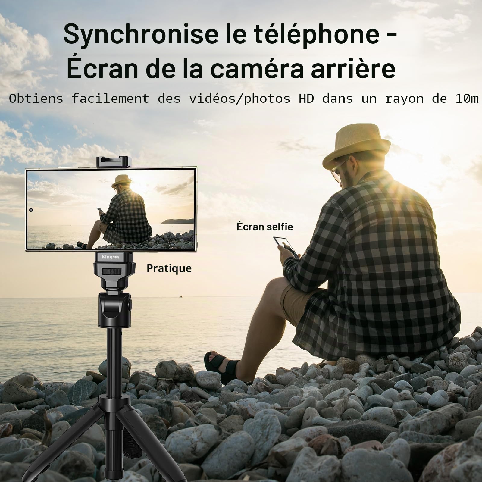 King Ma Écran de moniteur de selfie Vlog pour appareil photo arrière Samsung avec clip magnétique et télécommande Bluetooth, supportant l'enregistrement UHD 60 fps