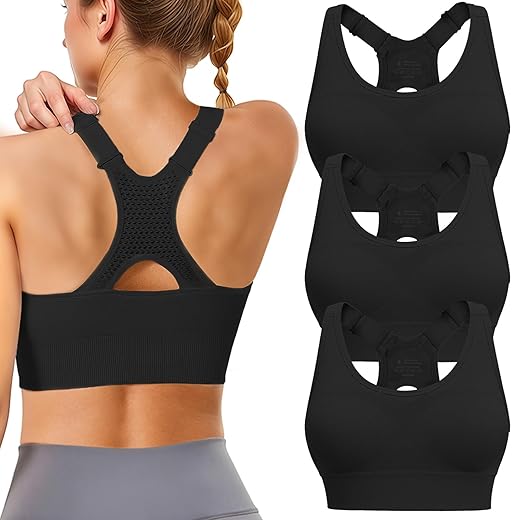 Adjustable Sports Bras for Women: 3 Pack High Support Padded Racerback Sport for Large Bust Workout Running Gym
