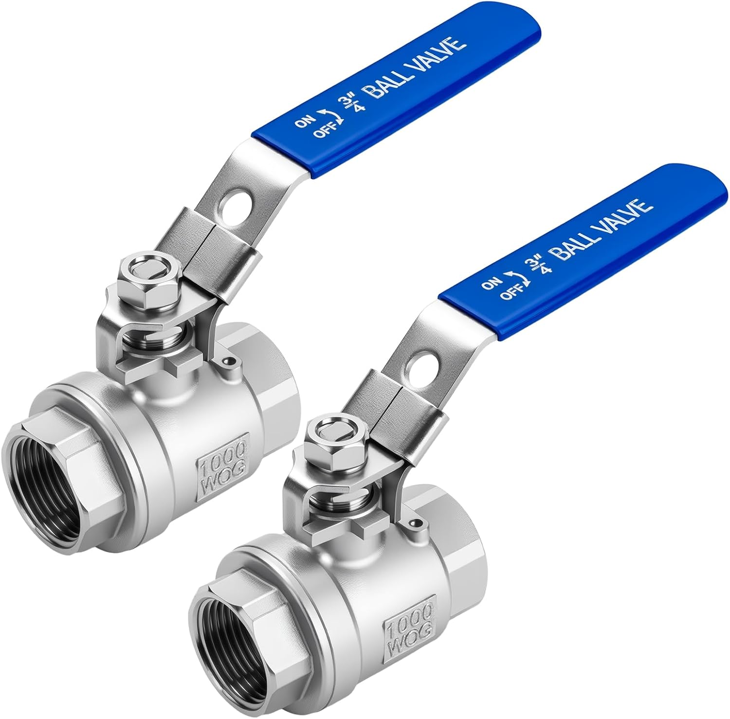 3/4" Female NPT Ball Valve with Locking Handle, 2 Pack | 304 Stainless Steel, Full Port Shut Off Valve, Heavy Duty, Quarter-Turn Locking Handle, 1000 PSI, For Water Air Oil and Gas
