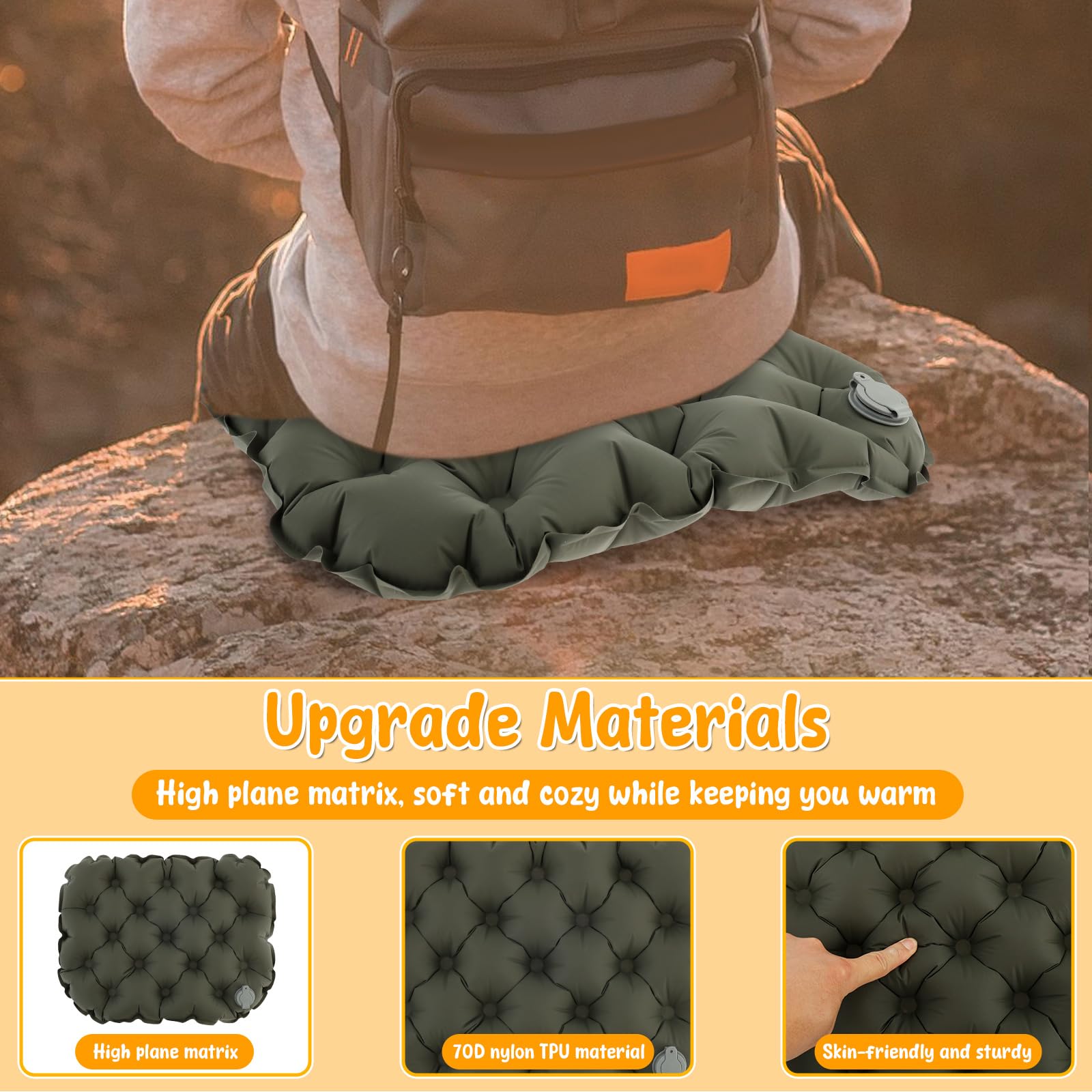 HJJWNDDNG Inflatable Seat Cushion Lightweight Stadium Seat Pad Travel Air Seat Cushion Portable Travels Cushions for Climbing Hiking Office Airplane Car Stadium (Olive Green)