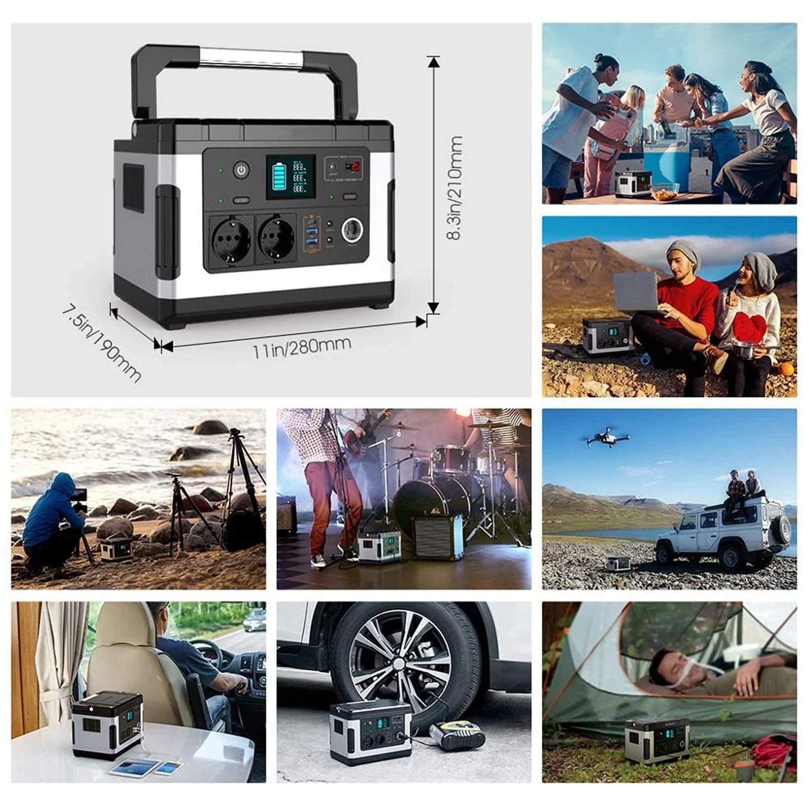 Generador De Estación De Energía Portátil De 500Wh Onda Sinusoidal Pura De 300 W Salida AC/DC/USB Banco De Baterías Recargables para Fuente De Respaldo De Energía para Acampar