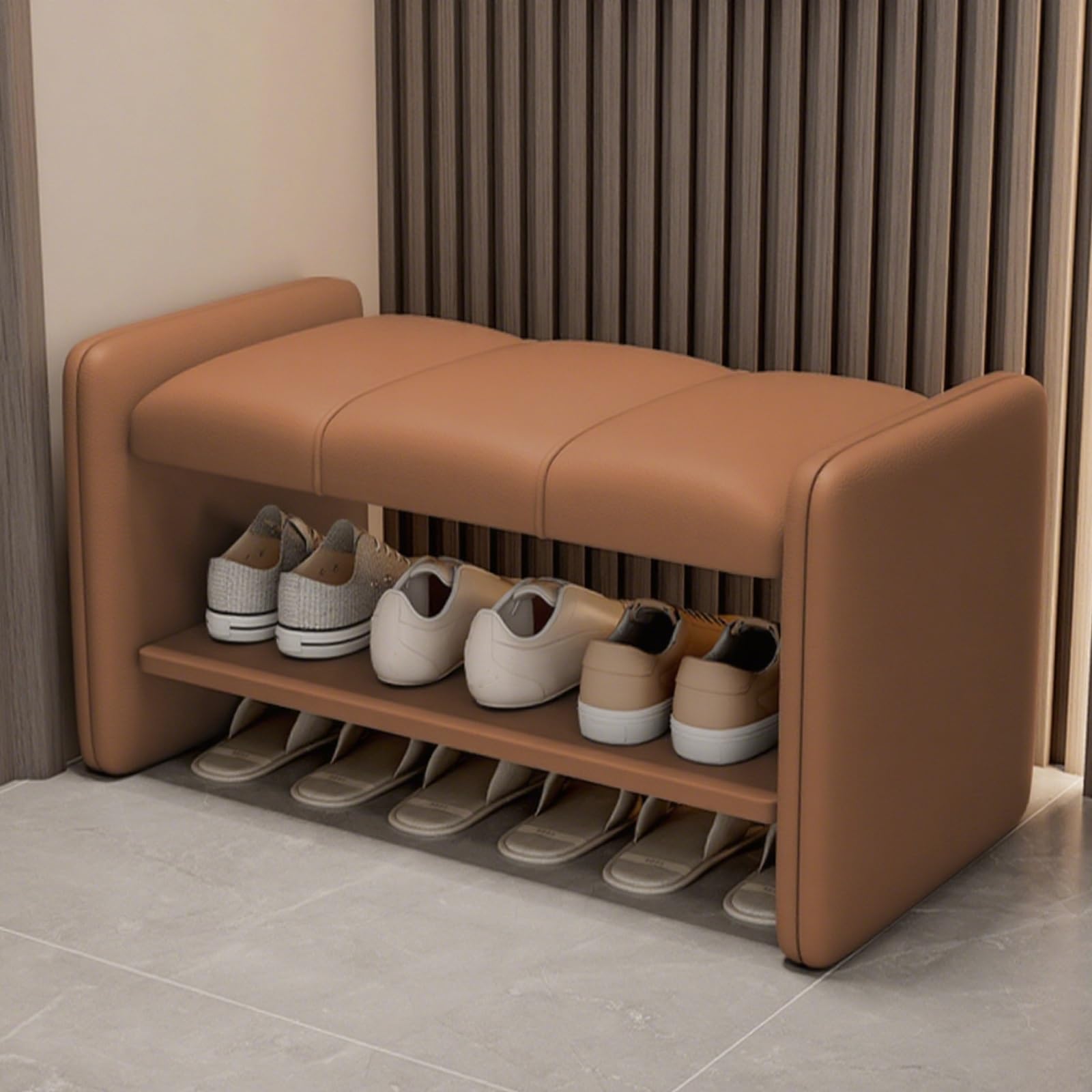 MSHGSKU 2 Tier Shoe Storage Bench with Soft Leather Cushion Entryway for Hallway Living Room Bedroom 80cm (ge) Stylish & Functional Furniture