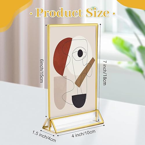 Miniatura 2 de Jeffbaubl Paquete de 12 soportes acrílicos para letreros dorados, marco transparente de doble cara de 4 x 6 pulgadas, soporte vertical de marco