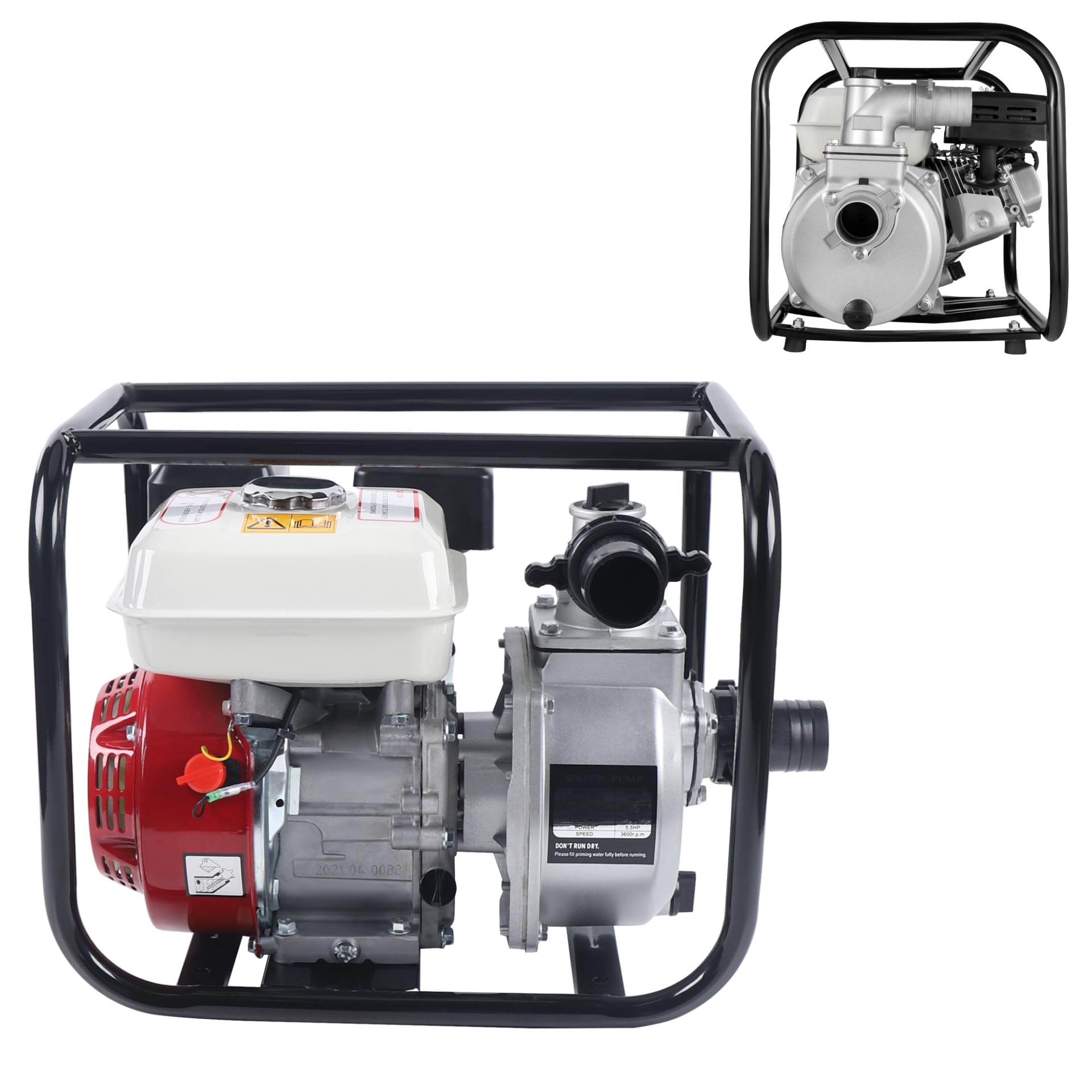 Pompe à eau à essence 4 temps 6,5 CV 210 cc – Pompe de jardin pour eaux usées avec 36 m³/h (60 000 l/h) et hauteur de refoulement de 28 m – Raccord 2 pouces, profondeur d'aspiration 7 m pour