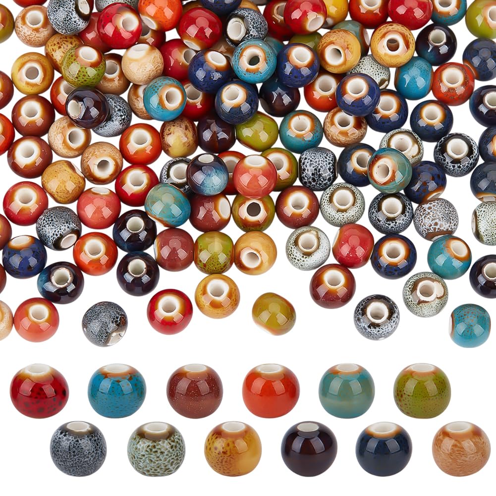 Perles rondes en porcelaine PH PandaHall de 9x7.5mm en lot de 180 pièces pour bijoux