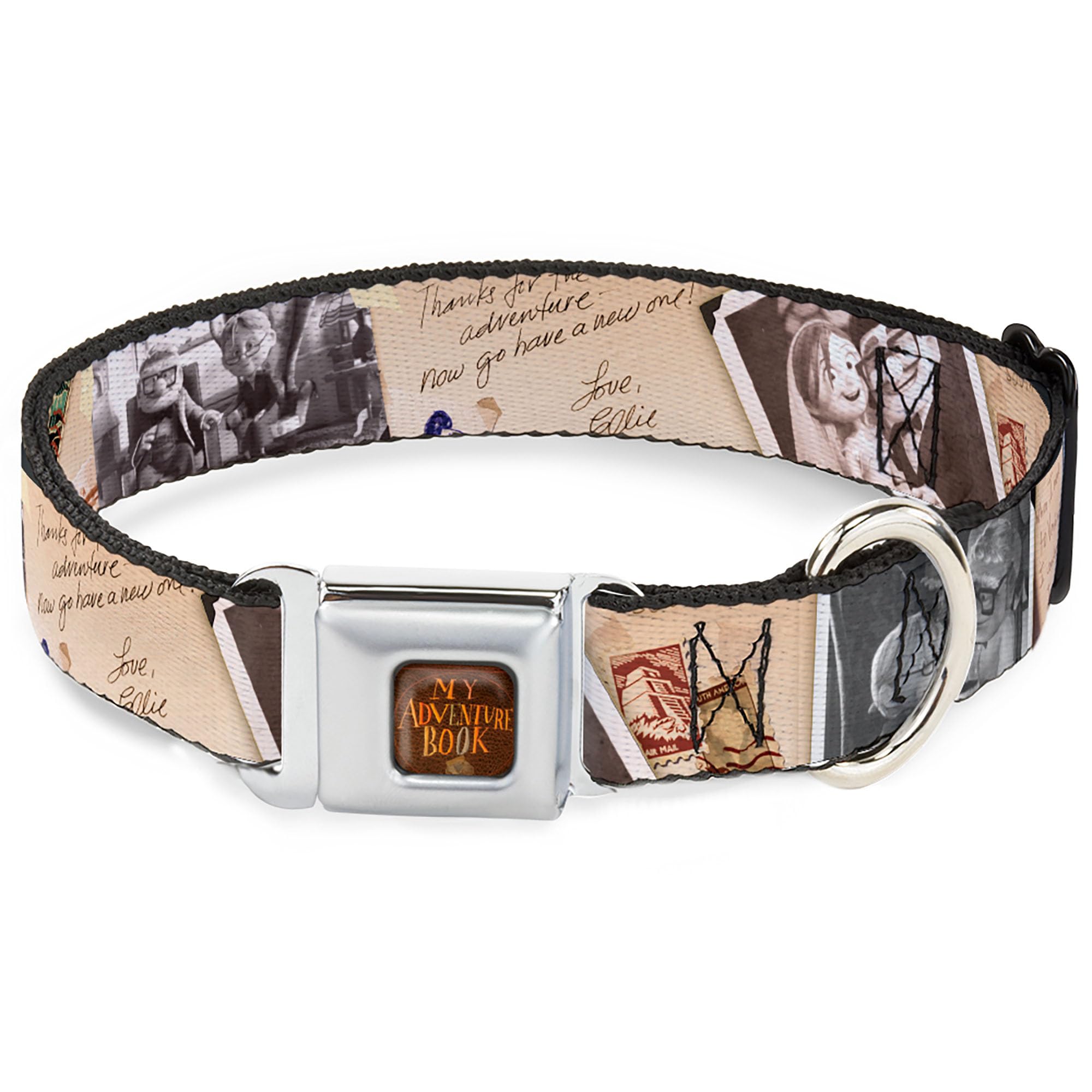 Disney Pet Collar, Dog Collar Metal Seatbelt Buckle, Up Adventure Book Snapshots Post Cards, 11 to 16.5 Inches 1.0 Inch Wide