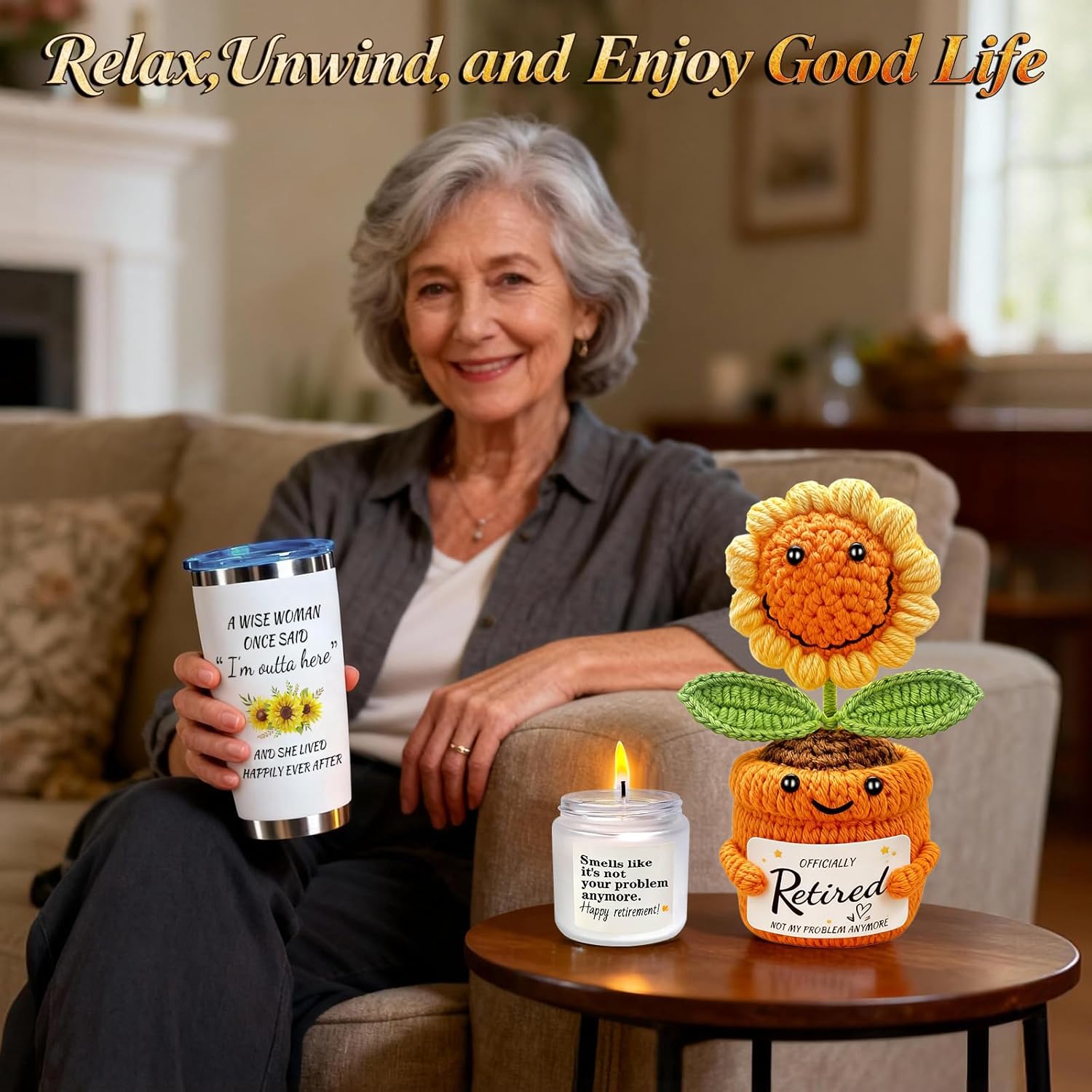 Easter Retirement Gift for Woman, Cool Retirement Gifts Basket for Women Boss Lady Coworker Teacher Nurses Friends Mom Grandma Retirees, Retired Gift with Tumbler Crochet Sunflower - Image 6