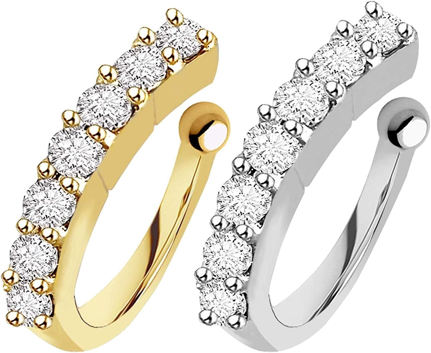 FASHIONS Clip on Nosepin Without Piercing Pressing Type Nose Rings Stud for Women - Combo 2pcs Gold & Silver