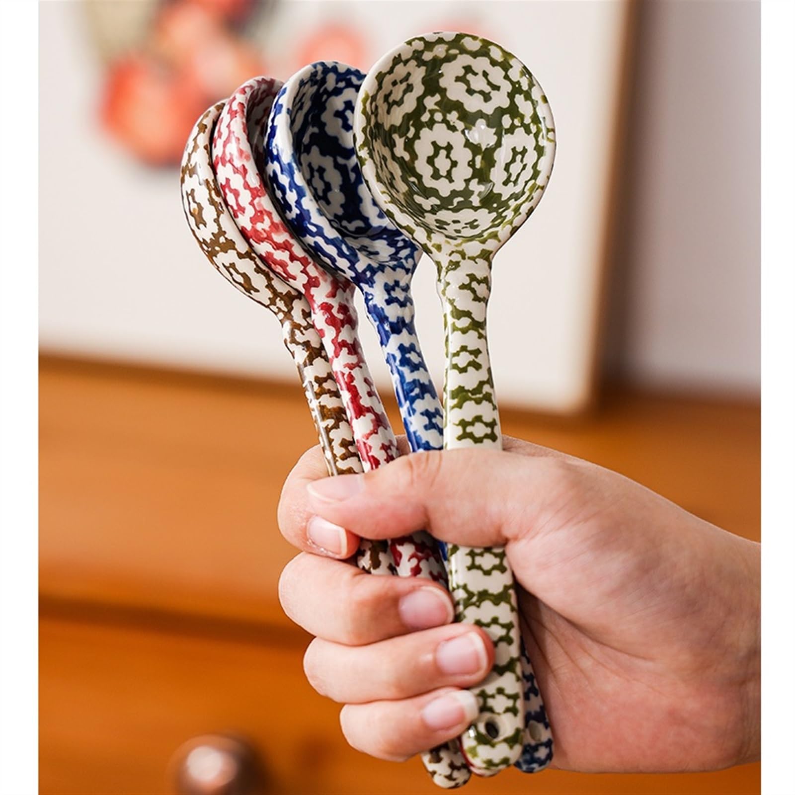 Esslöffel, japanischer Keramiklöffel, Abendessen, Porzellan, großer Löffel, Keramik, Langer Griff, runder Löffel, asiatischer Suppenlöffel, 1 Stück, Servierlöffel (Braun)