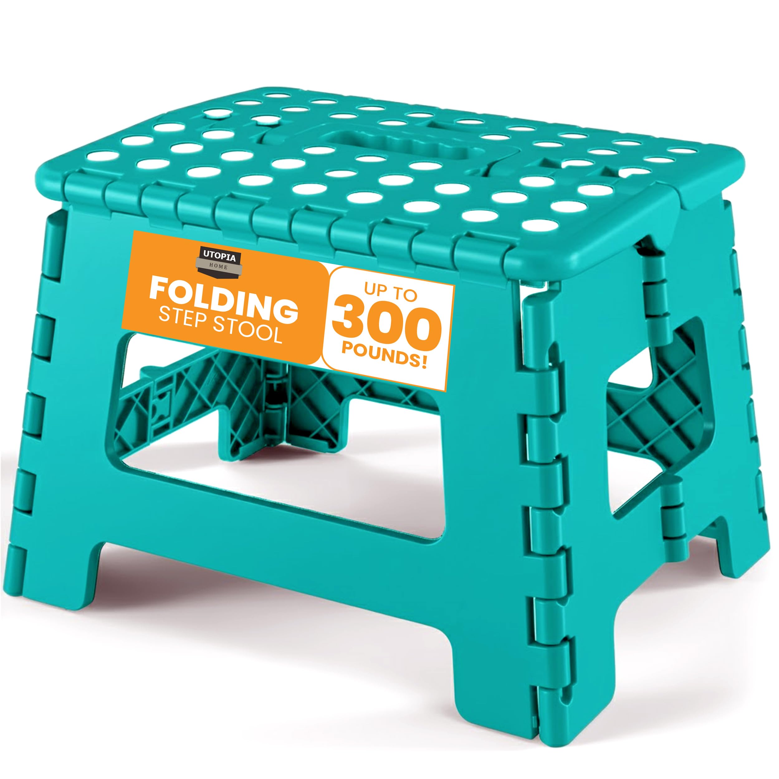 Utopia Home Folding Step Stool - (Pack of 1) Foot Stool with 9 Inch Height - Holds Up to 300 lbs - Lightweight Plastic Foldable Step Stool for Kitchen, Bathroom & Living Room (Teal)