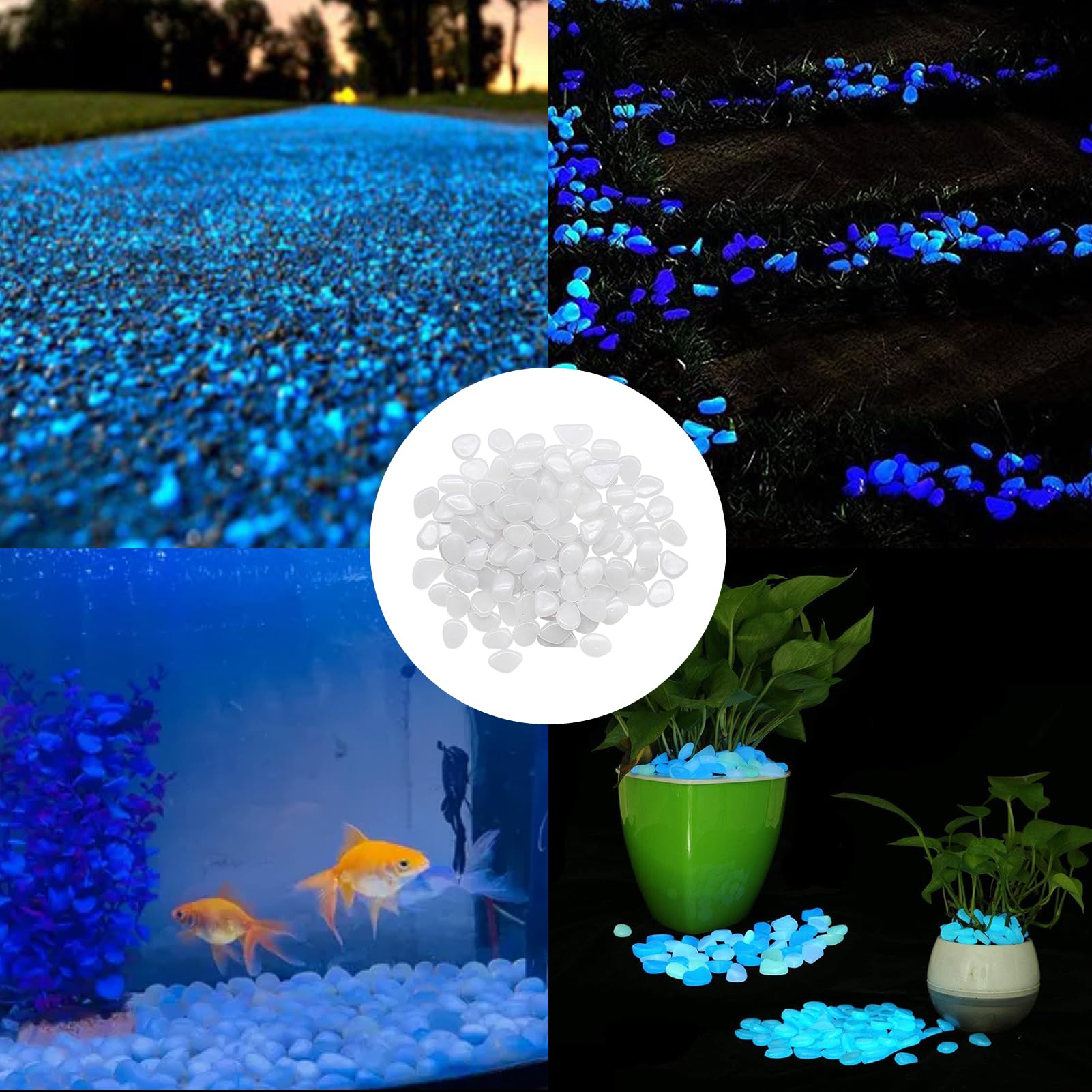 300 Pezzi Pietre Luminose da Giardino, Decorative Sassi Luminosi Brillanti Ciottoli Fluorescenti Incandescente Fosforescenti in Resina Pietre Luminosi per Vasi Acquario Prati Terrazza(Bianco)